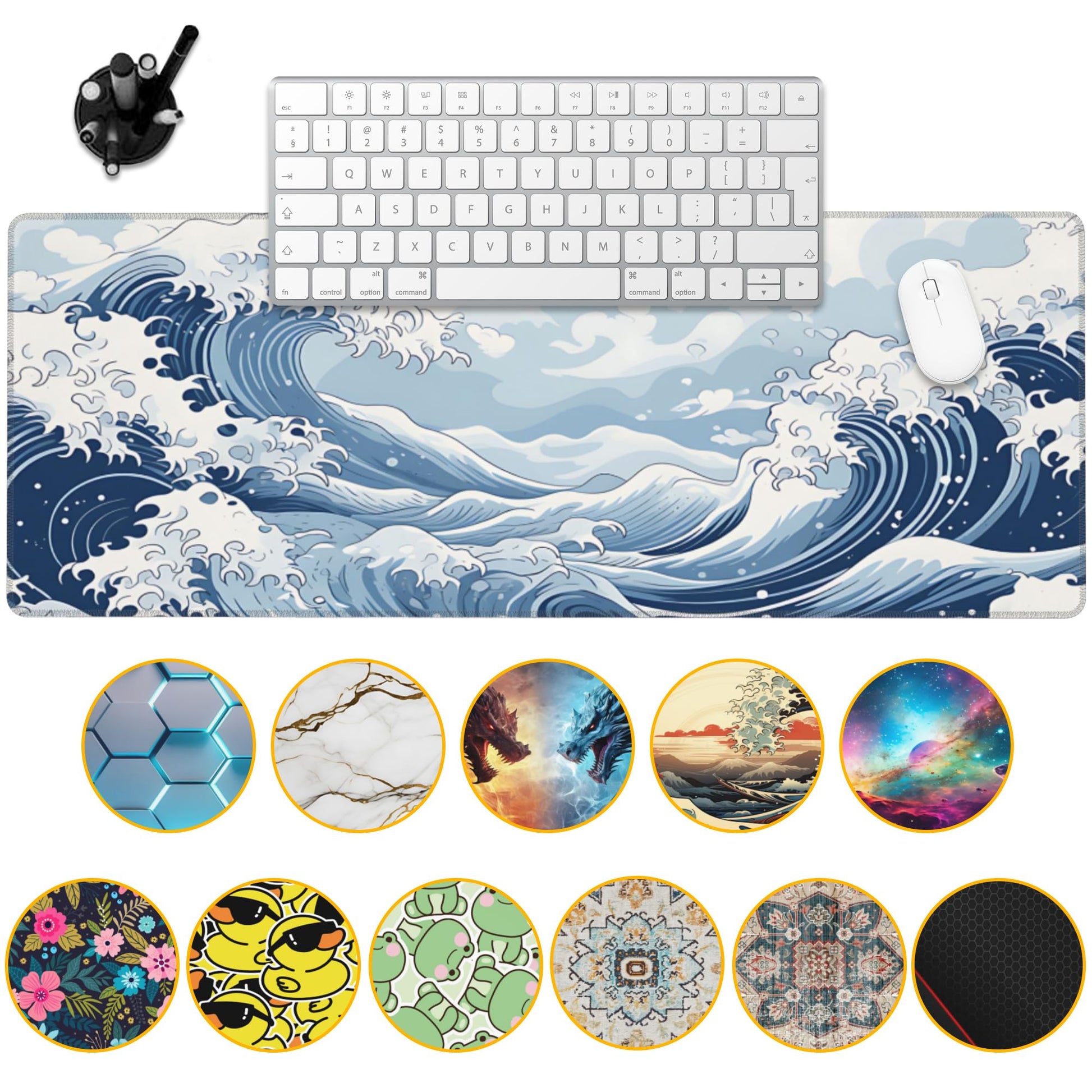 Uiaoiais Mountain Gaming Mouse Pad,Japanese Blue and White Sea Wave Desk Mat,31.5""X15.7"" Large