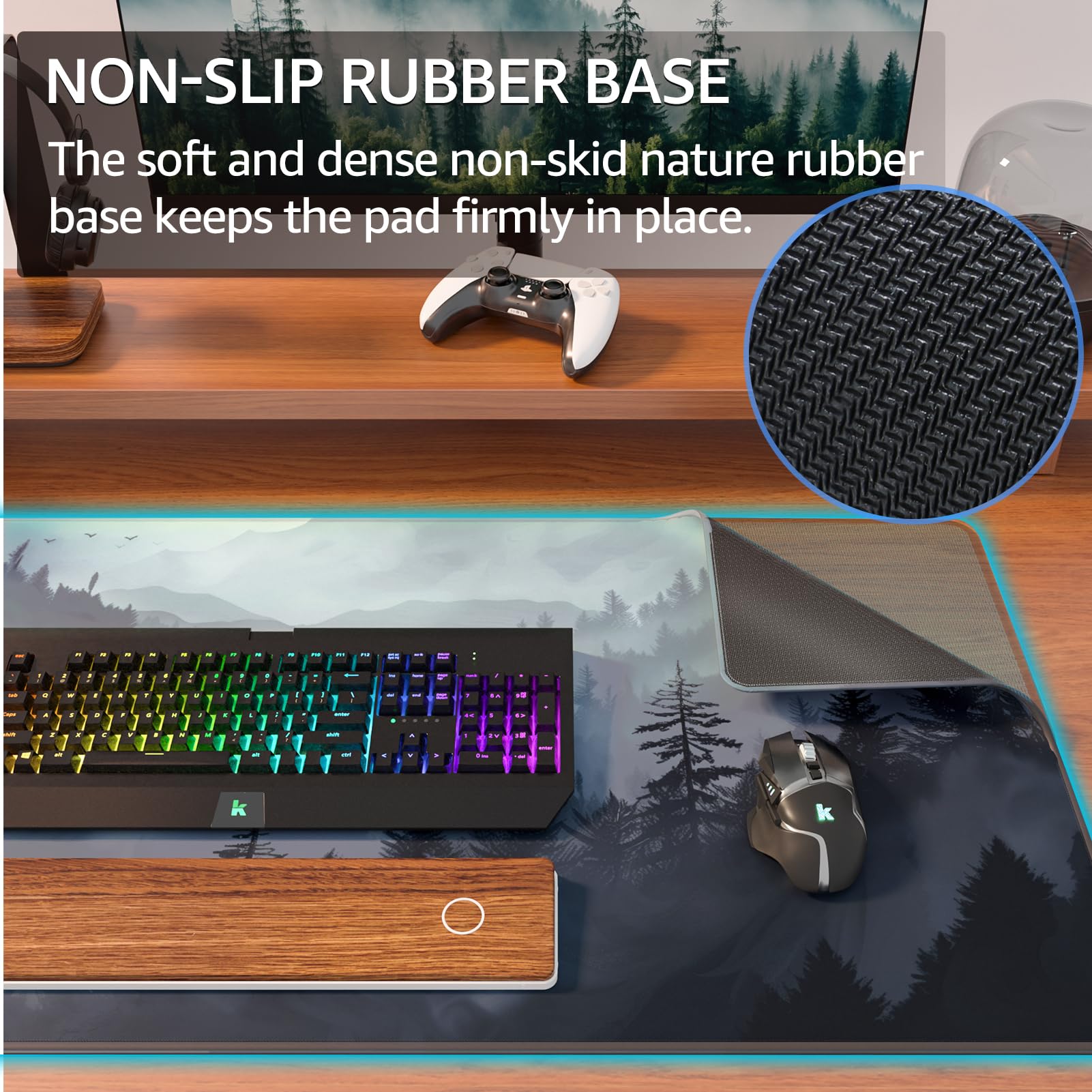 KTRIO Large Gaming Mouse Pad, Desk Mat, 31.5 x 15.7 in, Cloud Forest, XXL
