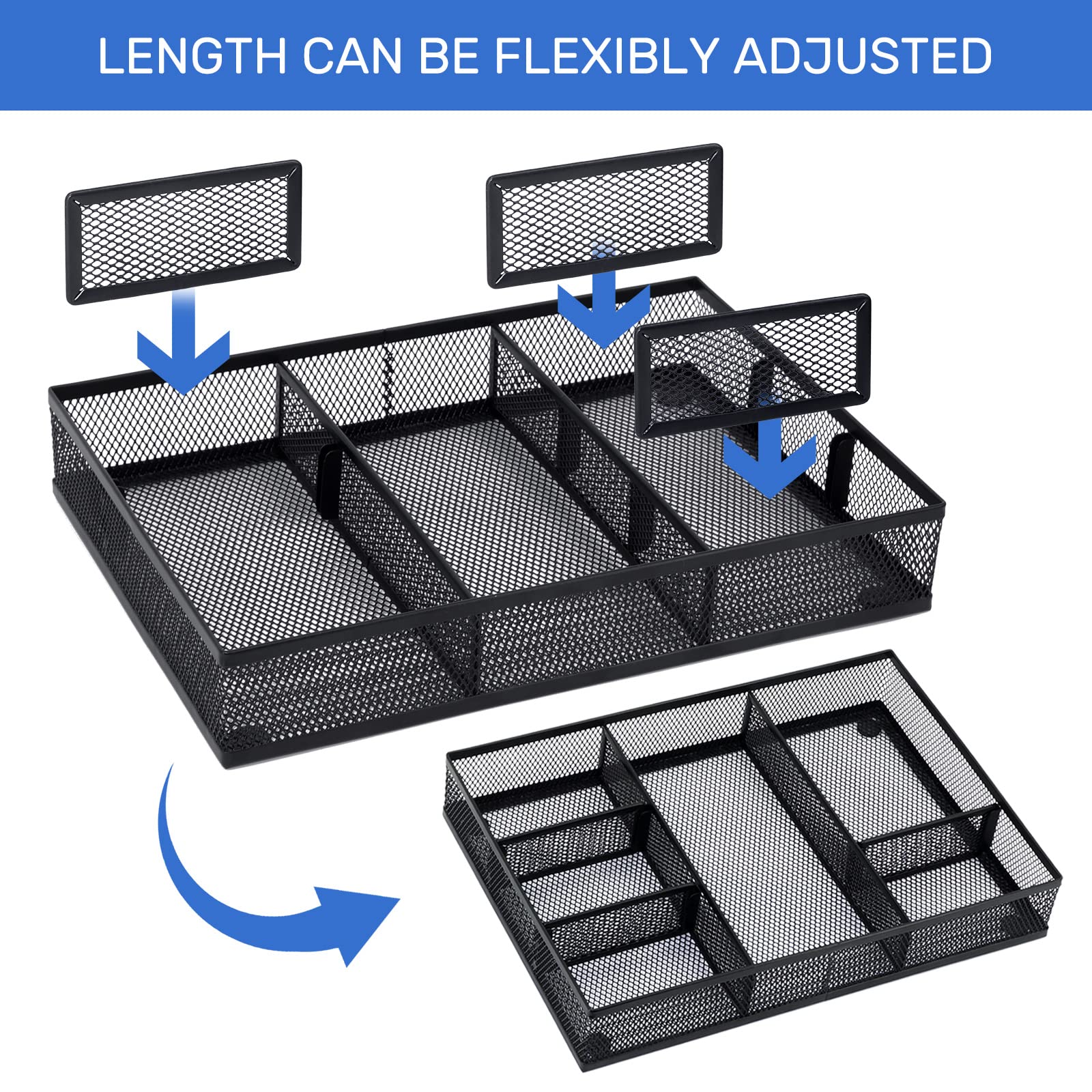 Neudeco Desk Drawer Organizer, 4 Pack Metal Mesh, Black