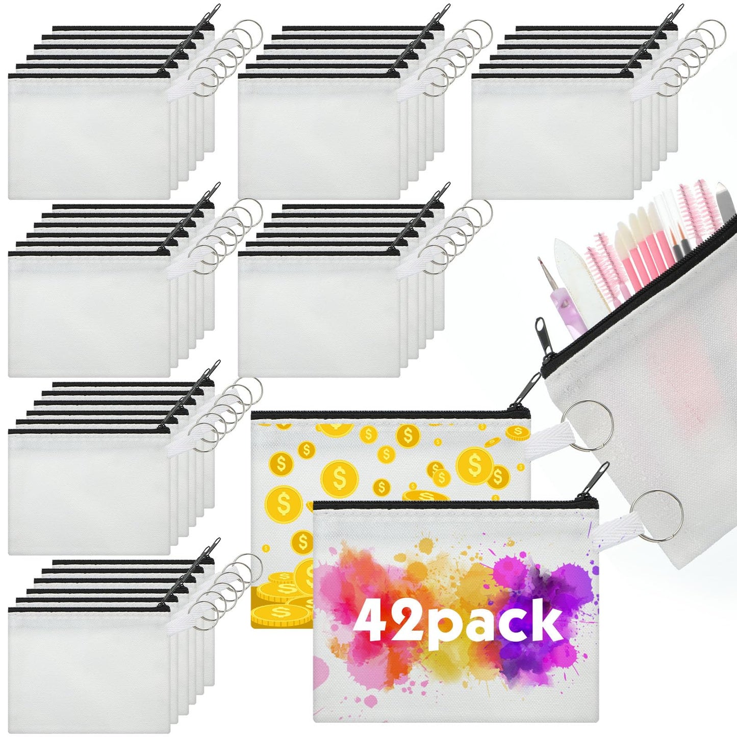Frienda 42 Pcs Sublimation Blank Coin Purse Small Canvas Makeup Bags, Black