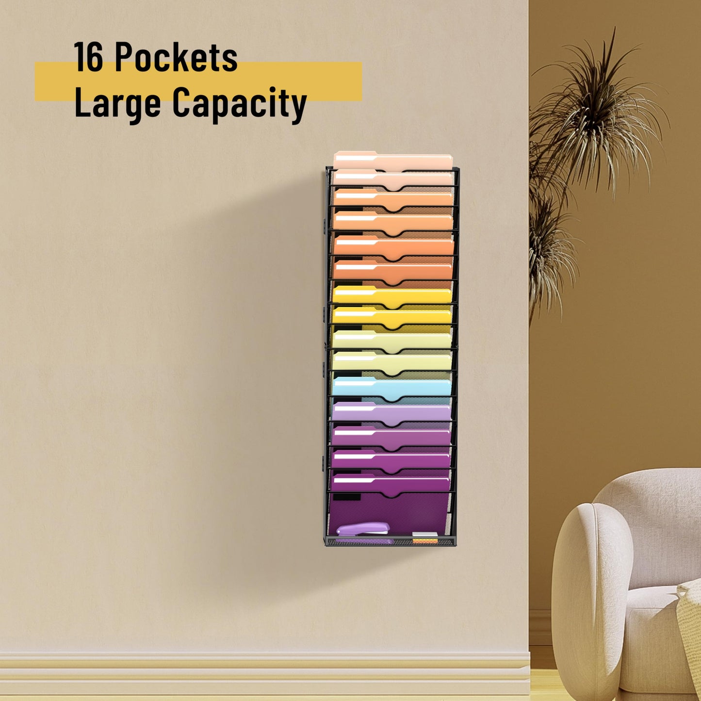 SUPEASY 16-Tier Hanging Wall File Holder Organizer for Papers, Folders, Files Clipboard & Magazine
