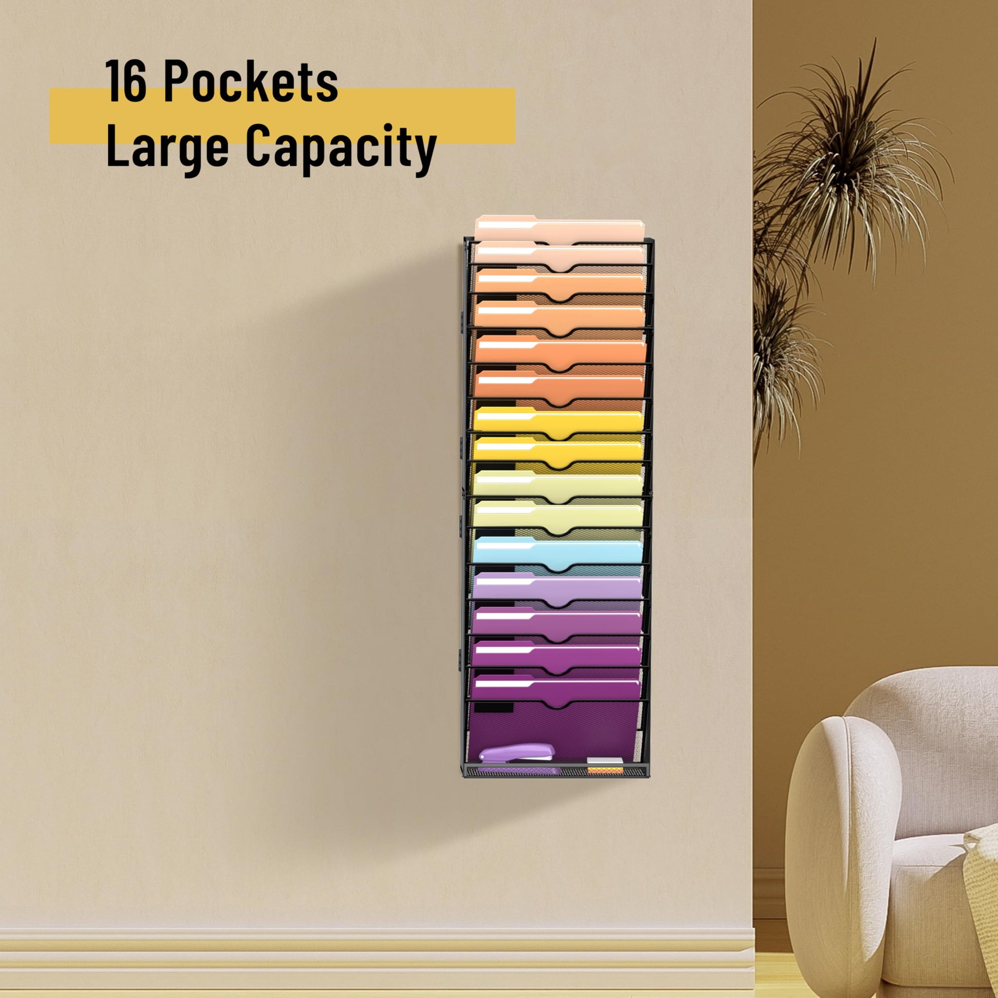 SUPEASY 16-Tier Hanging Wall File Holder Organizer for Papers, Folders, Files Clipboard & Magazine