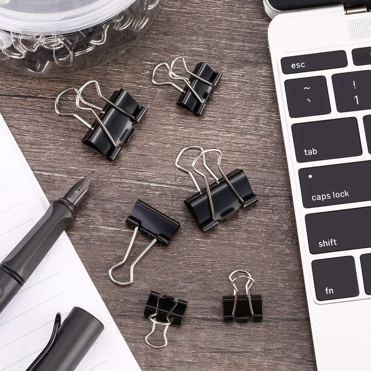 TecUnite 150 Pcs Black Binder Clips Assorted Sizes