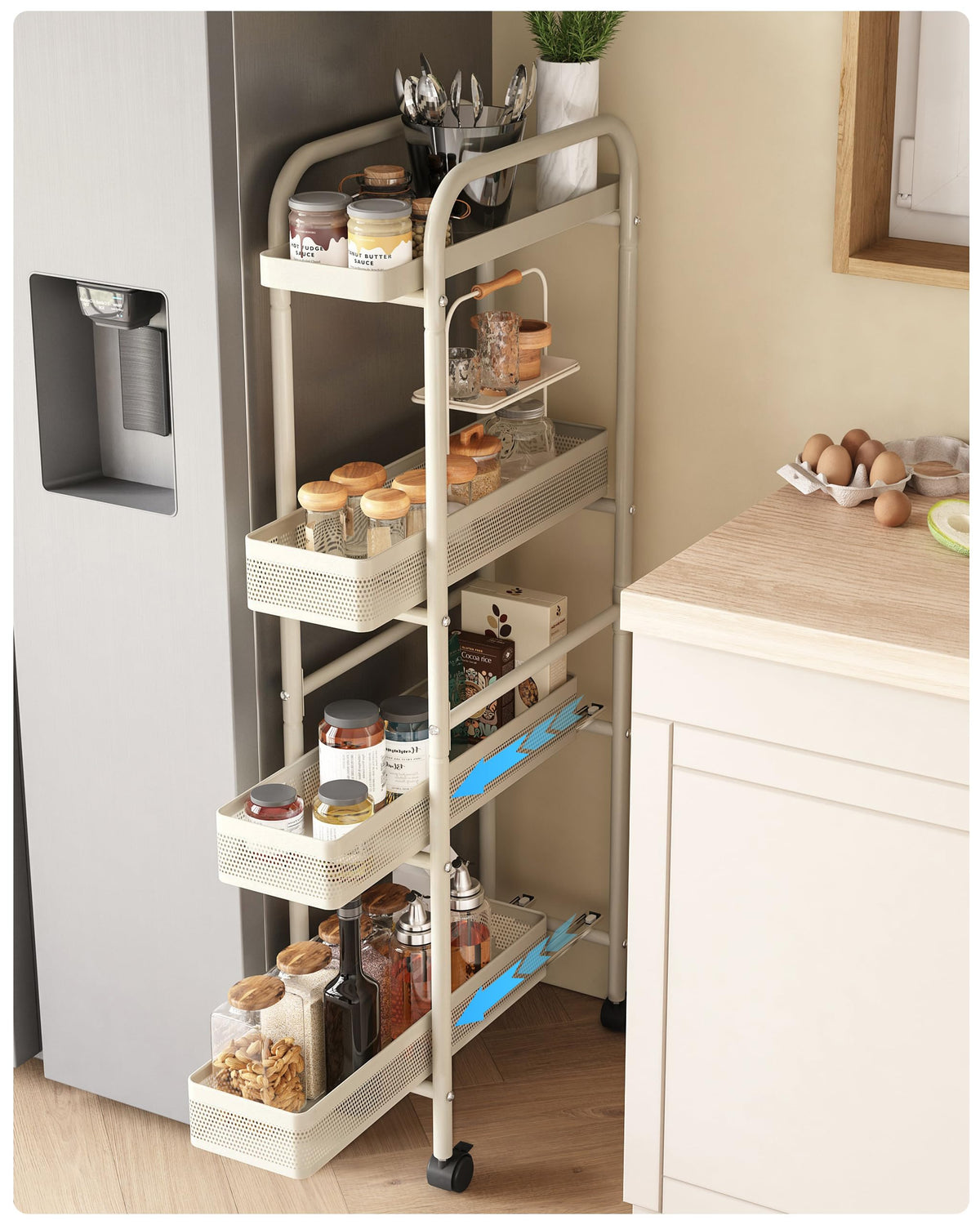 UMDONX 4-Tier Narrow Mobile Storage Cart with Pull-Out Baskets