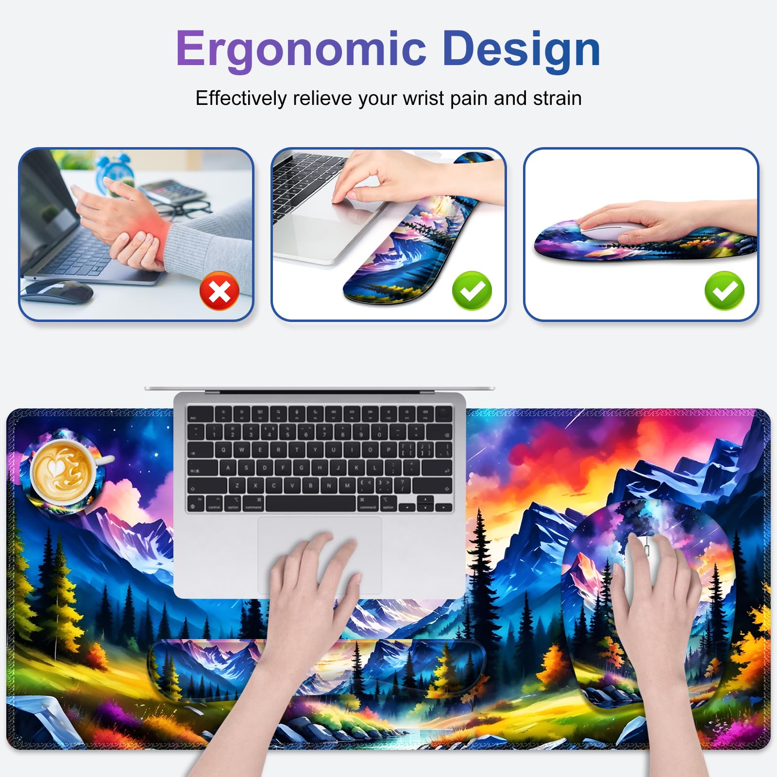 4 in 1 Large Mouse Pad, Keyboard Wrist Rest Set, Ergonomic Mouse Pad with Wrist Support, Desk Mat
