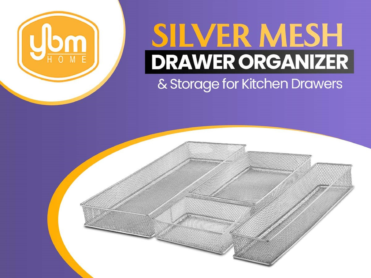 YBM HOME Silver Mesh Drawer Cabinet and or Shelf Organizer Bins, School Supply Holder Office