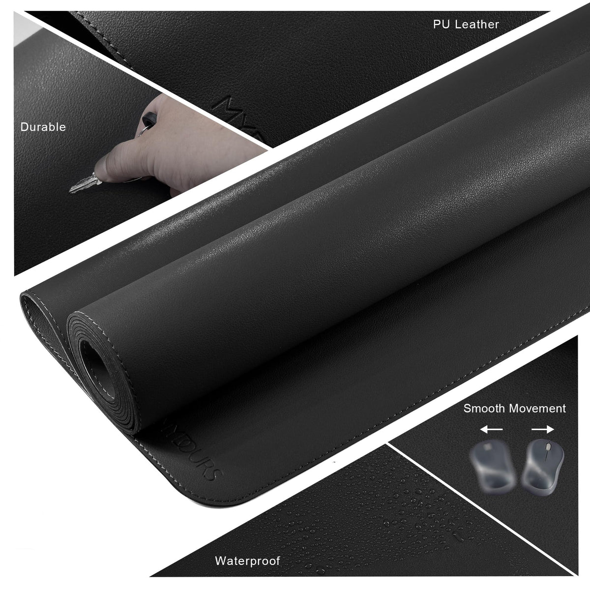 Mydours Extra Large 59" x 24" PU Leather Desk Pad,Gaming Mouse Pad, Black