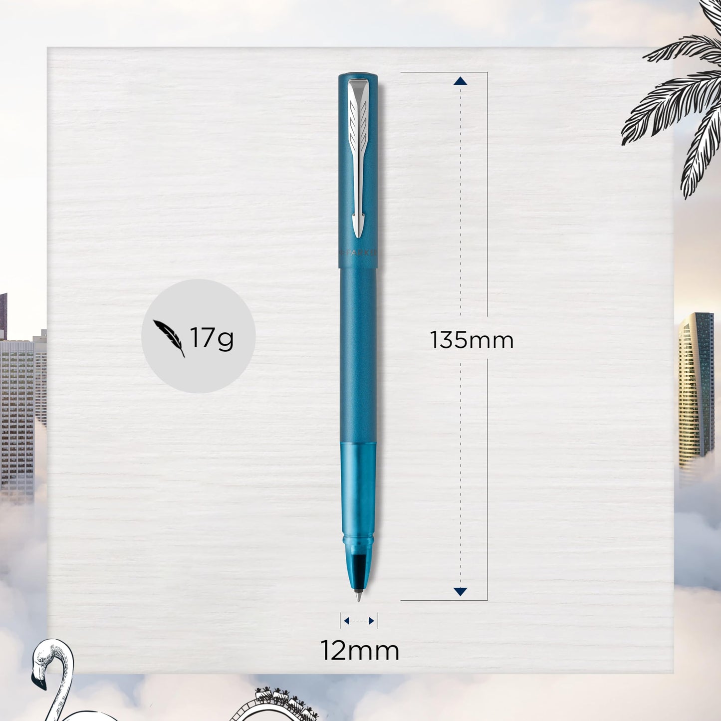 PARKER Vector XL Rollerball Pen | Metallic Teal Lacquer on Brass | Fine Point with Black Ink Refill