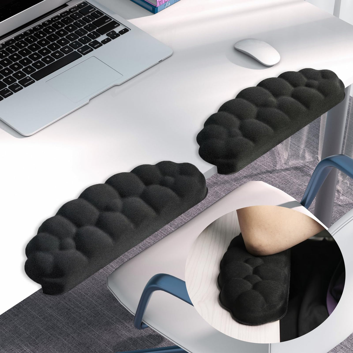 Arm Rest for Desk, Cloud L-Shaped Memory Foam Elbow Pads with Non-Slip Base, 2-Piece Ergonomic Desk
