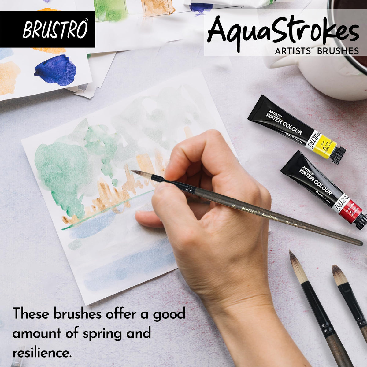 Brustro AquaStrokes Artist Brushes | Set of 6 | Ideal for Watercolour, Gouache, Acrylics, Oil