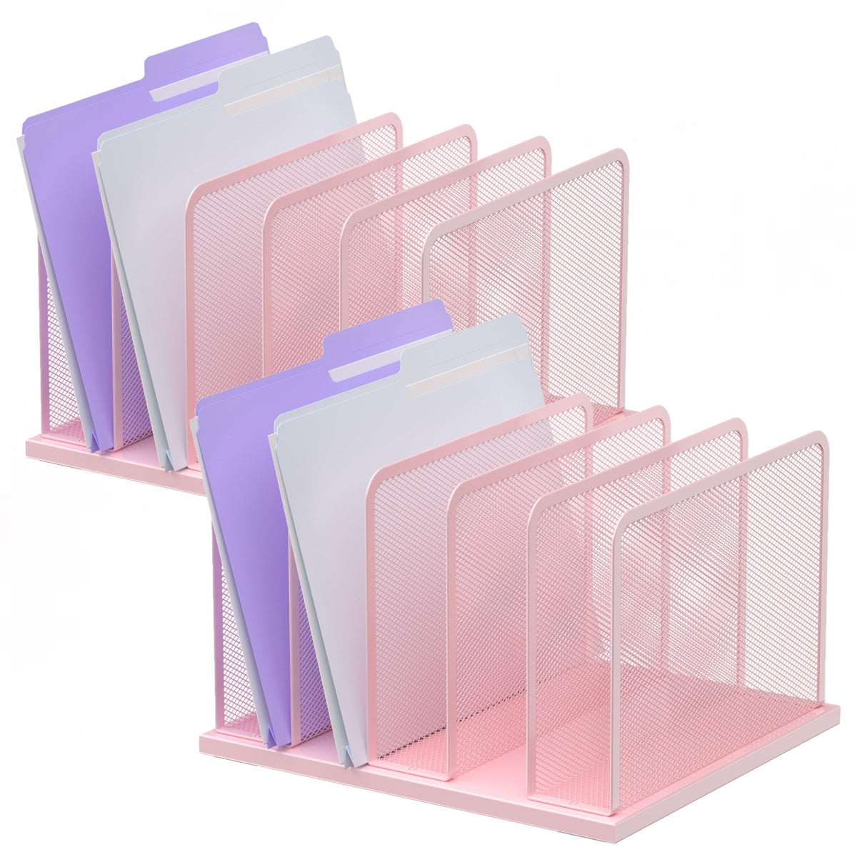Kuntine.B 5-Section Upright Desk File Organizer Pink 2 Pack