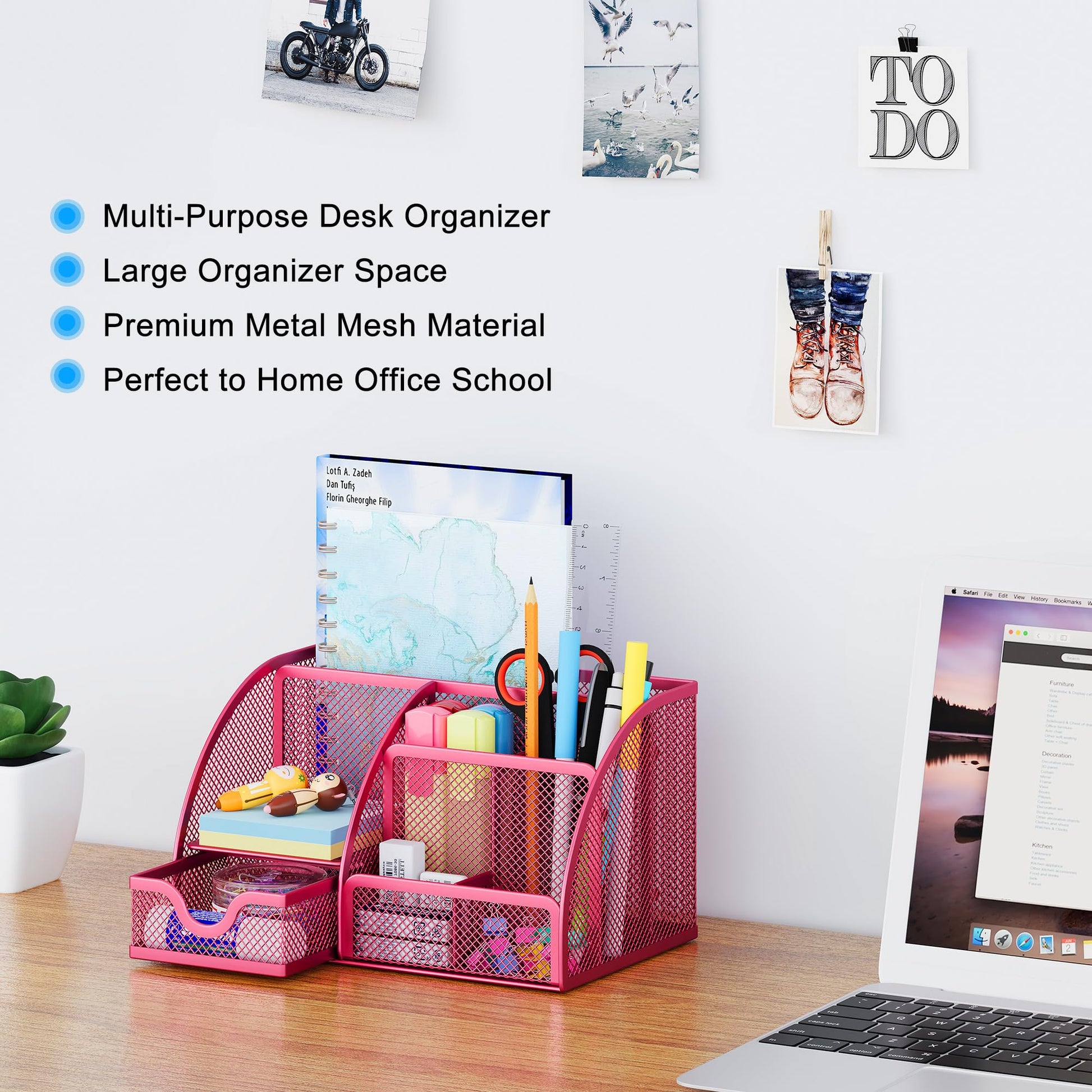 EasyPAG Mesh Desk Organizer with Drawer Multi-functional Pen Holder Stationery Organizer for Office
