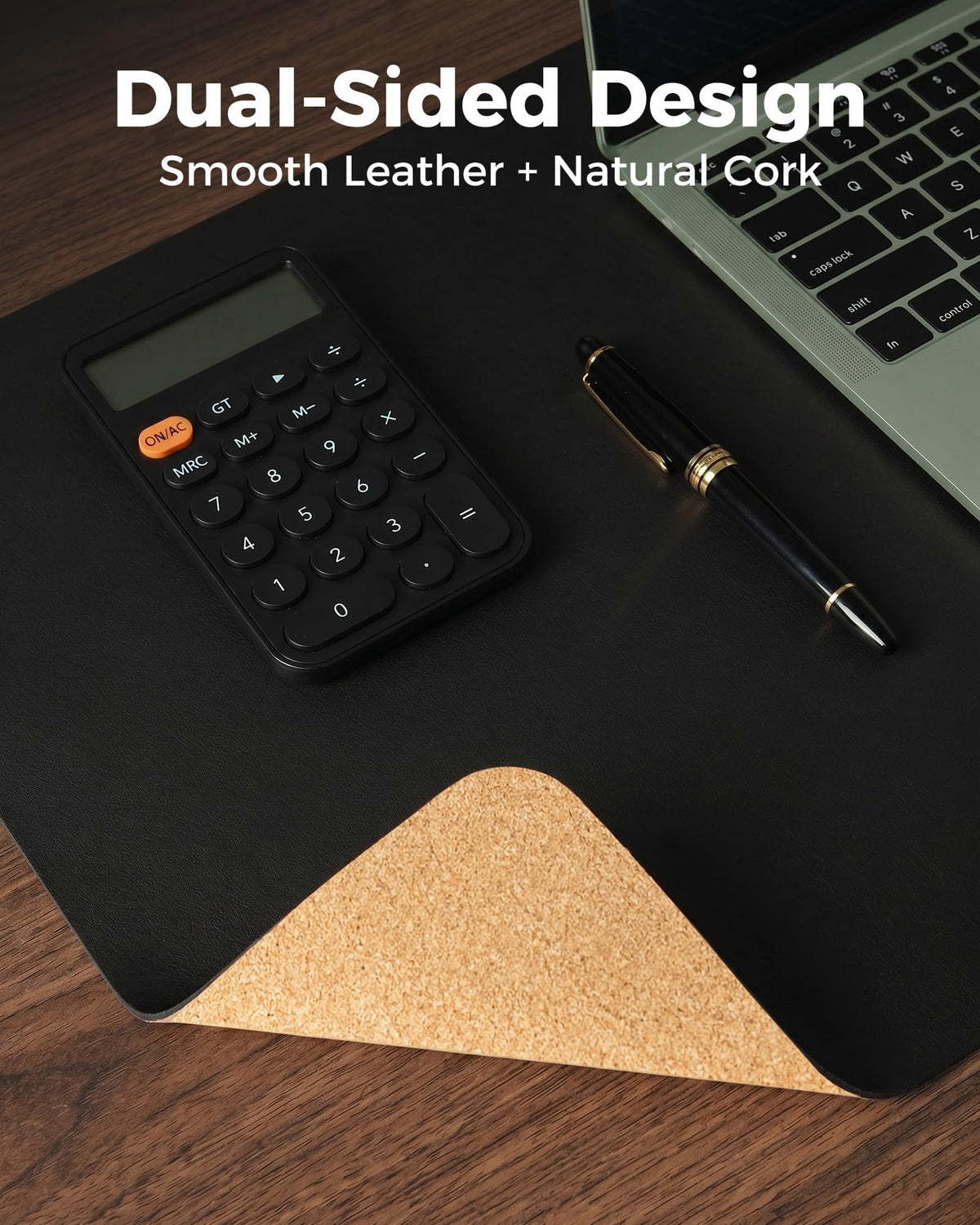 Aothia Dual-Sided Desk Pad - 37.8x17 inches Leather Desk Mat, Natural Cork Desk Pad Protector