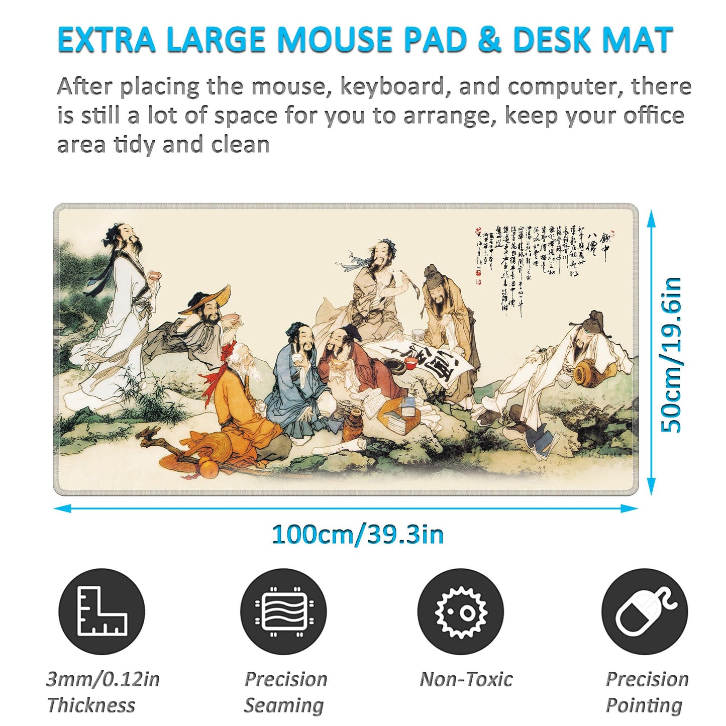 LL-COEUR XXL Landscape Gaming Mouse Pad Computer Keyboard Mat Office Desk Pad (Eight Immortals