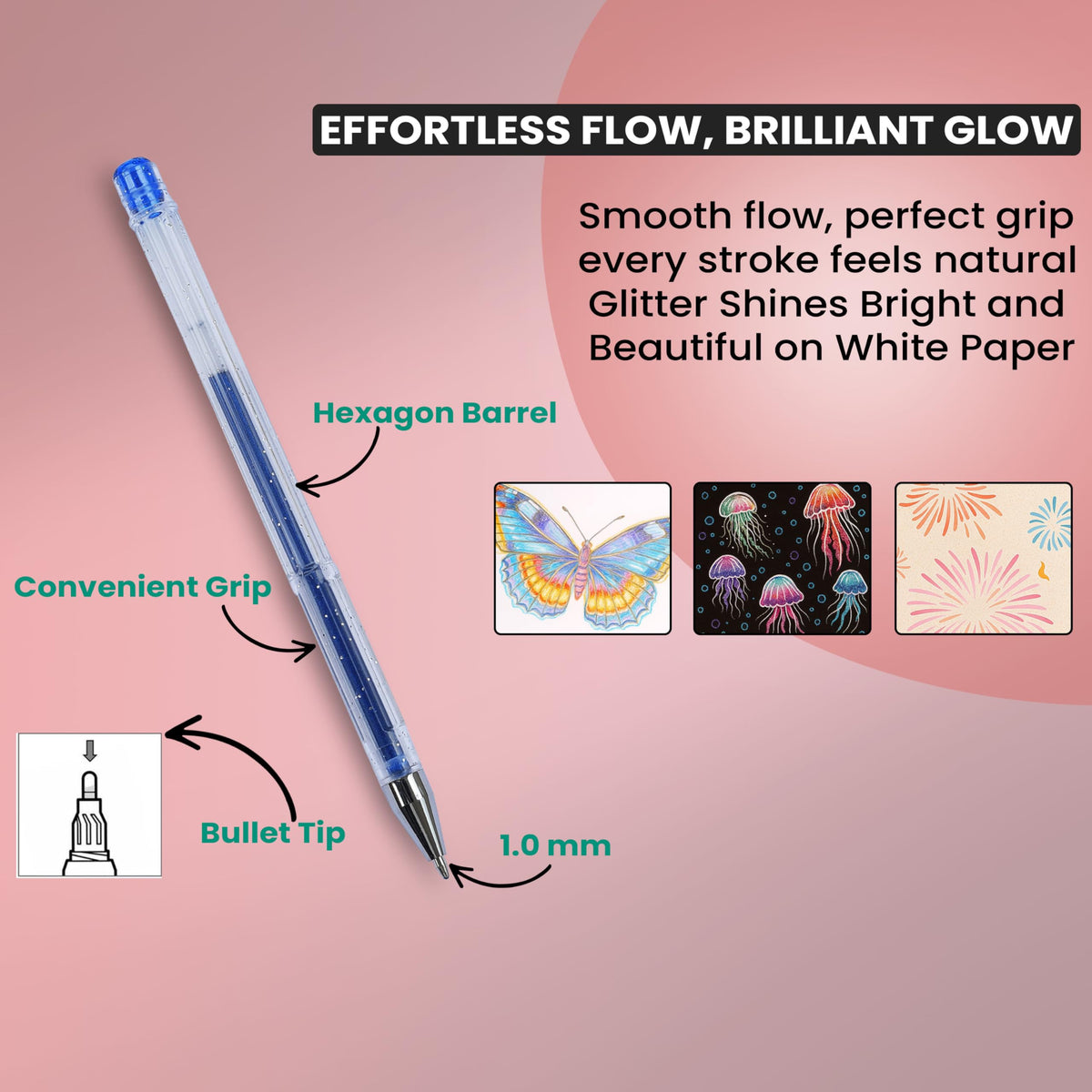 NOTEFUL Glitter Gel Pen Set – Smooth, Vibrant Ink for Art, Journaling, and Crafting with