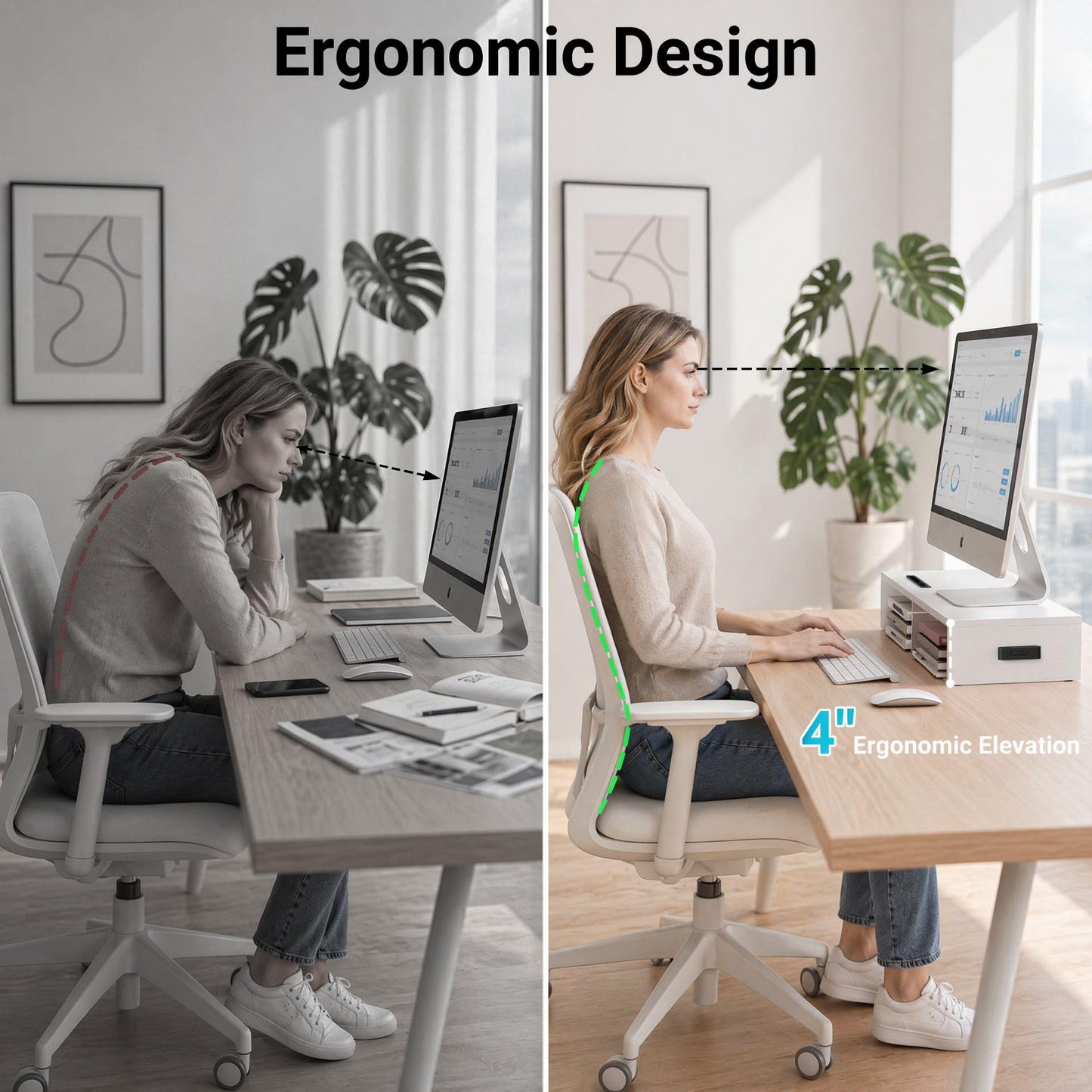 BONTEC Monitor Stand Riser with Cellphone Holder & Cable Management