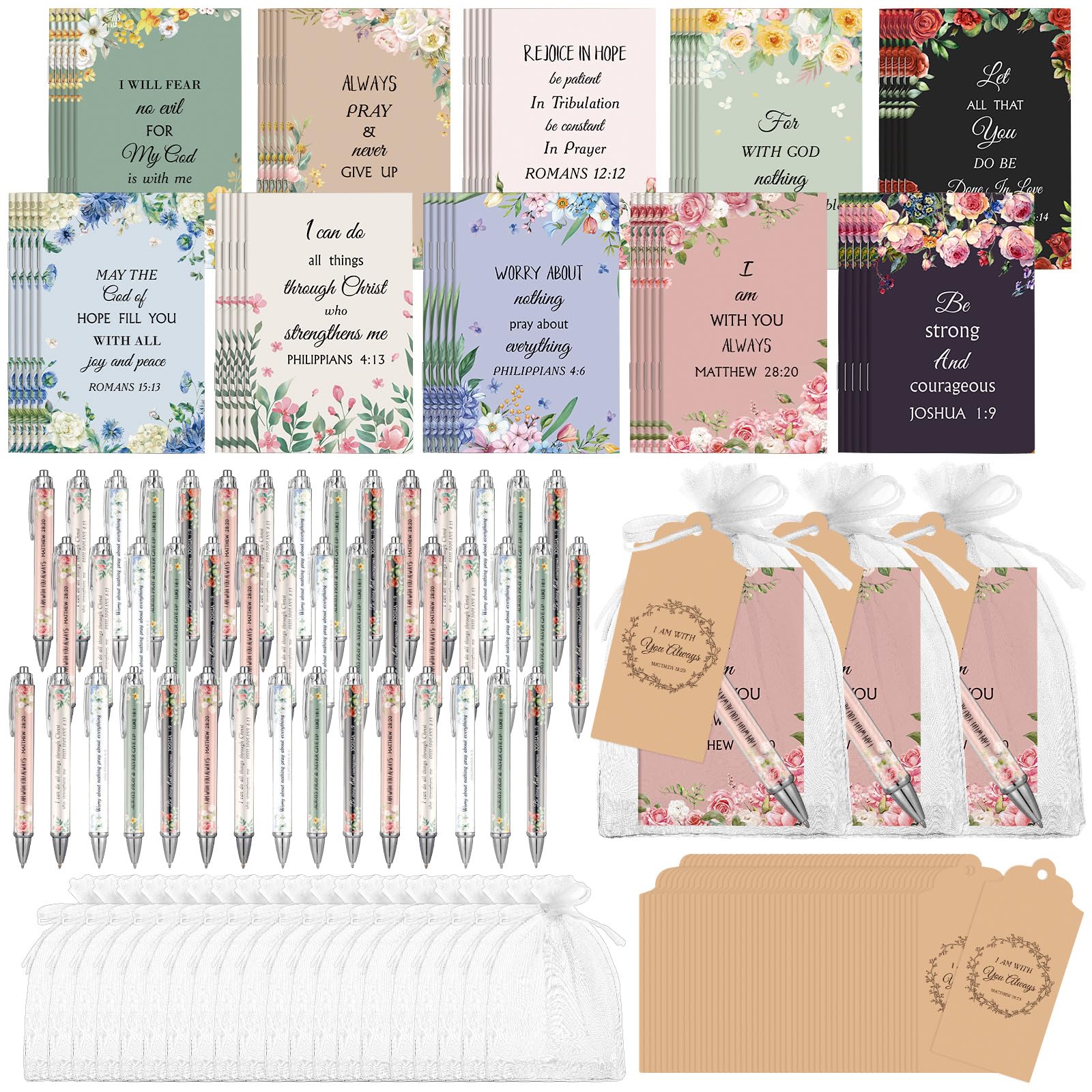 Qeeenar 200 Pcs Christian Gift Bulk Set Bible Verse, Cute Color, Flower