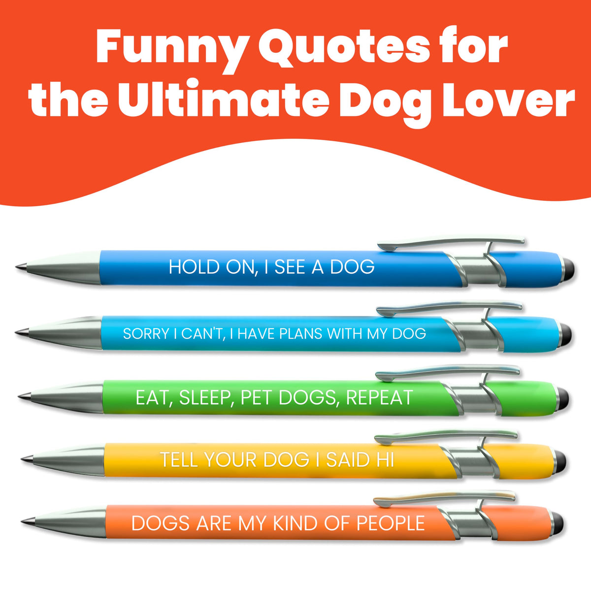 Funny Dog Mom+Lover Gift Pen Set, 5 Black Ink Ballpoint Pens, Stylus Tip