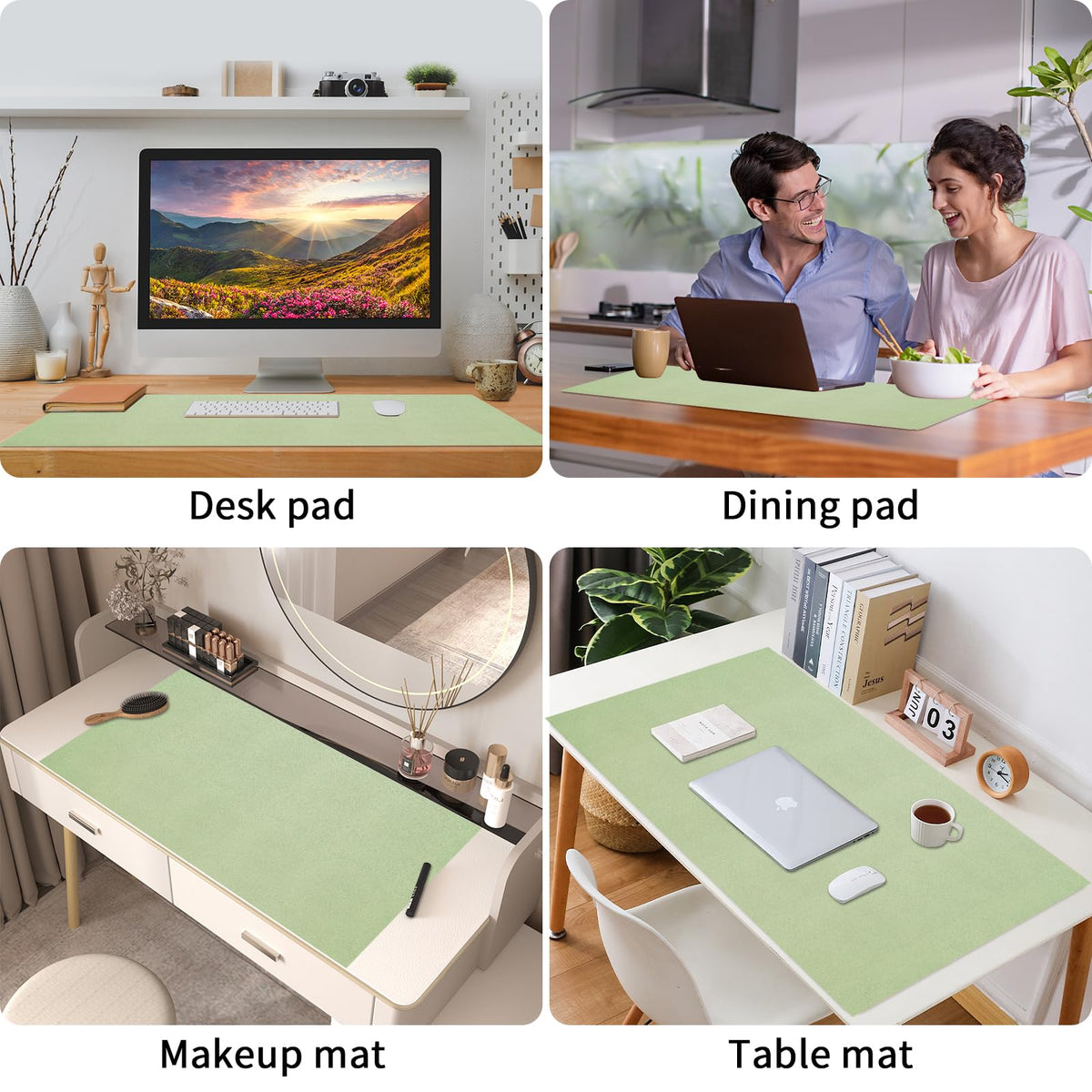 Bloss Green Leather Desk Mat and Keyboard Wrist Rest, 3 in 1, 31.5"×15.7"