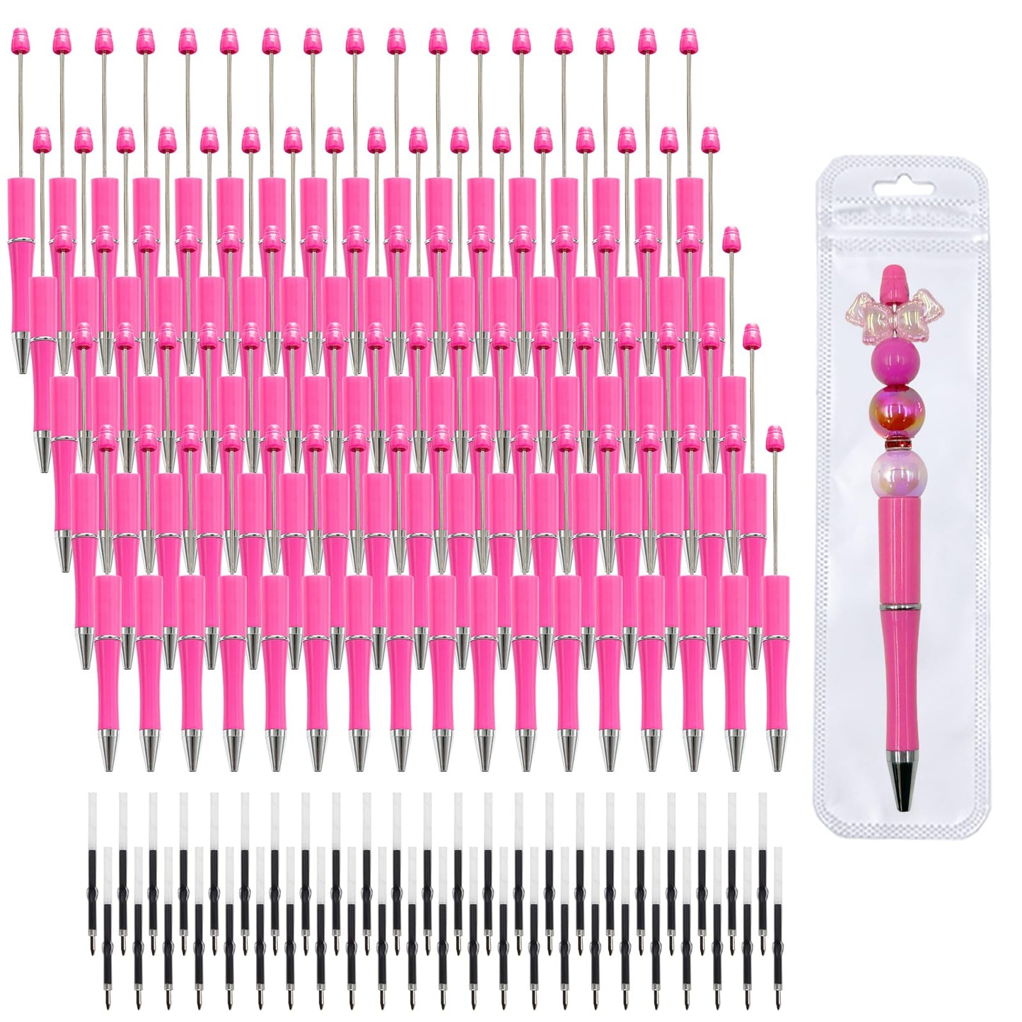 210 Pieces DIY Beadable Pen Bulk Kit – 70PCS Ballpoint Pen with Refills & Bags – Perfect for Beads