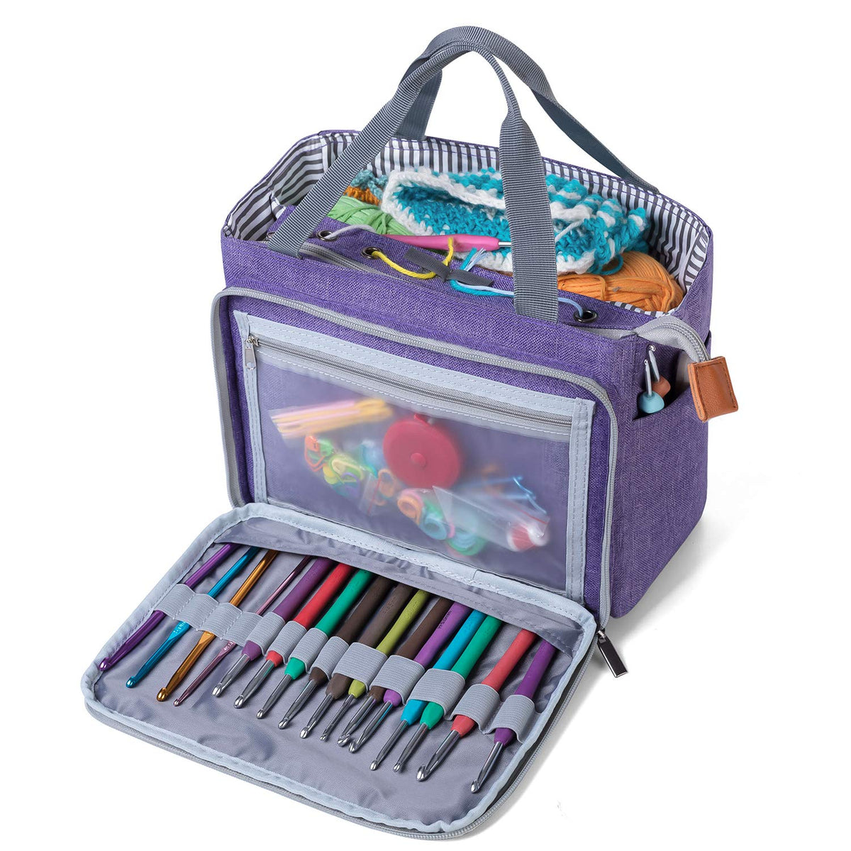 Luxja Crochet Yarn Storage Tote Bag, Purple