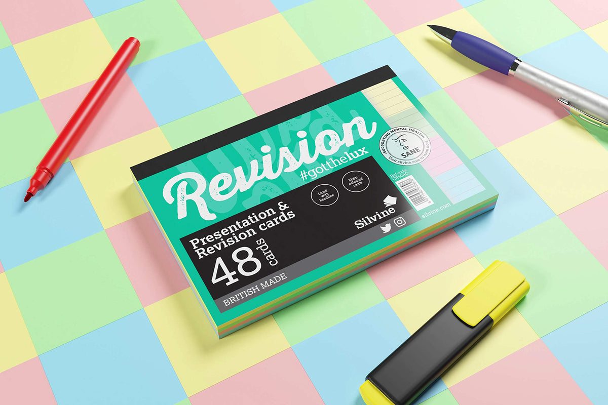 Silvine Luxpad 6x4" Gluebound Revision & Presentation Cards - Assorted Colours. 48 Cards Per Pad
