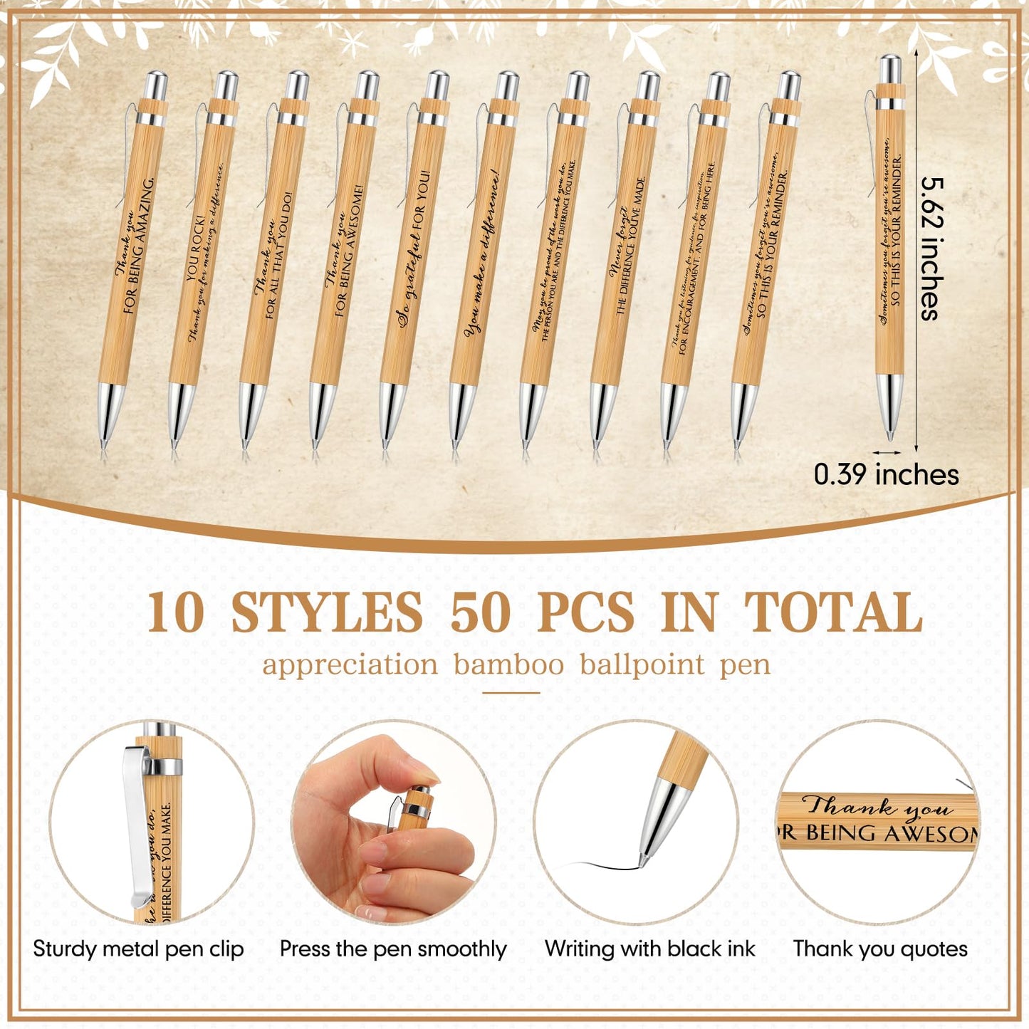 ReliThick 50 Sets Employee Appreciation Gift Ballpoint Pen Thank You Cards