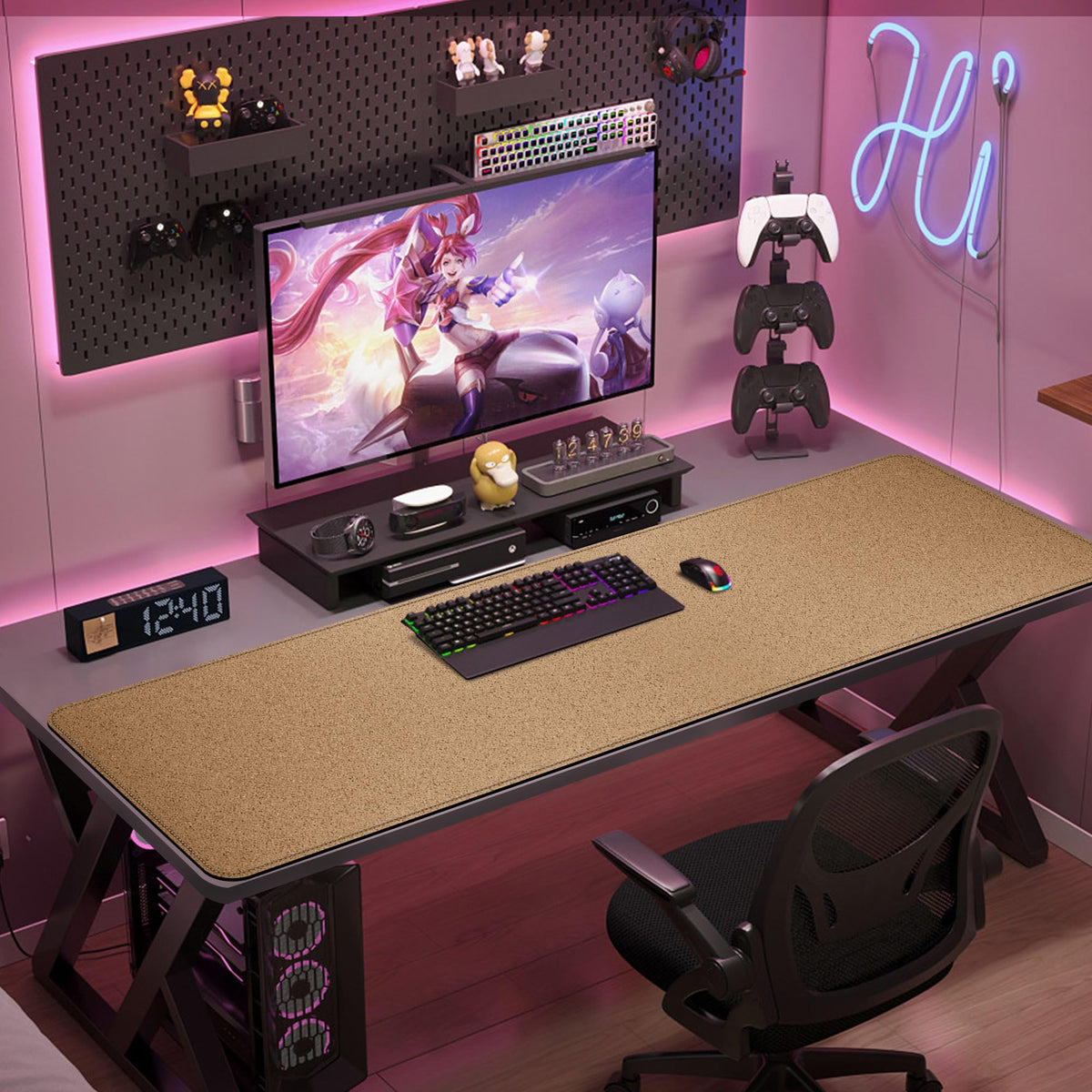 Vyaaa Cork & Leather Desk Mat, 55" x 16" Dual Sided Large Desk Pad, Black