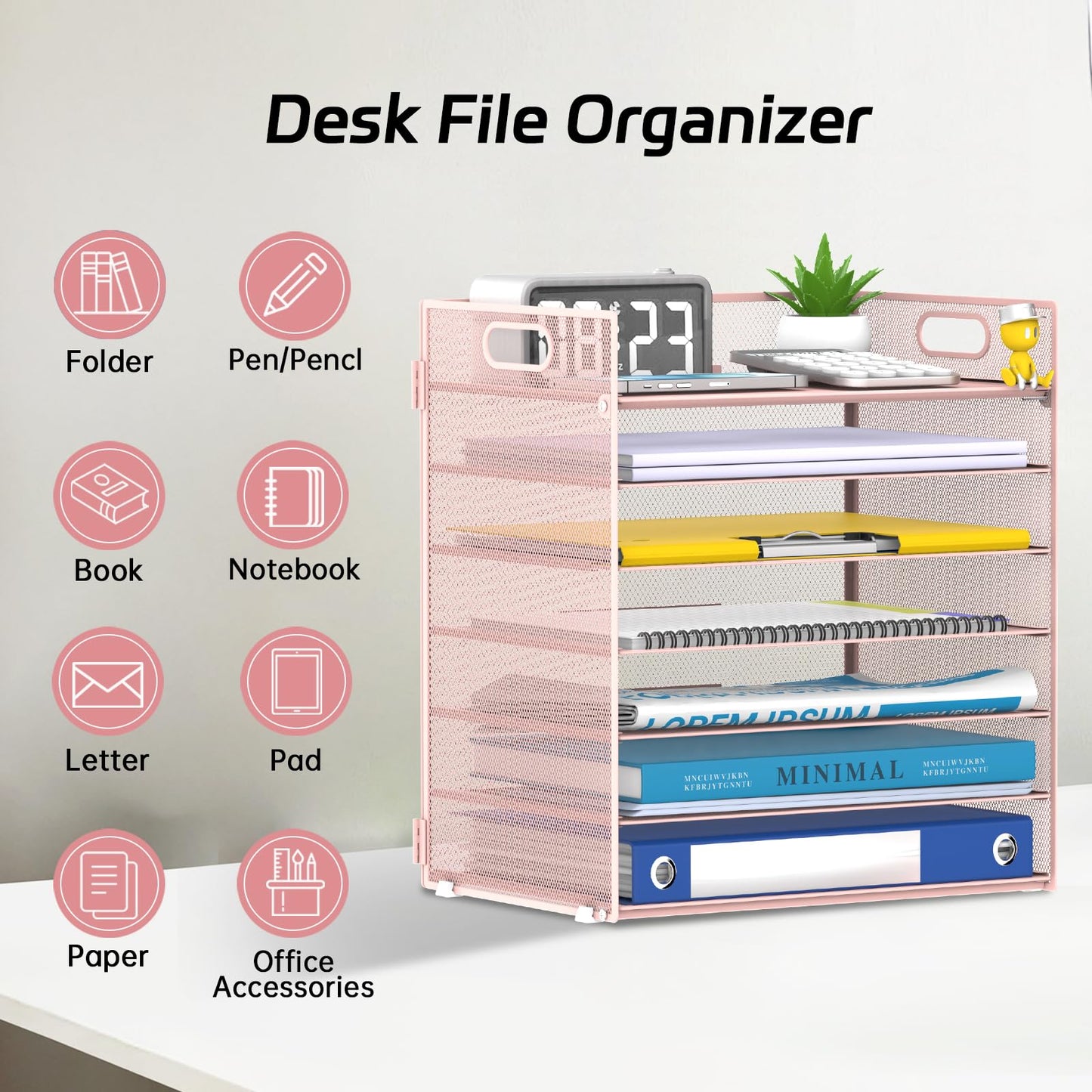 ReePlan 7 Tier Paper Organizer for Desk with Letter Trays & Handle