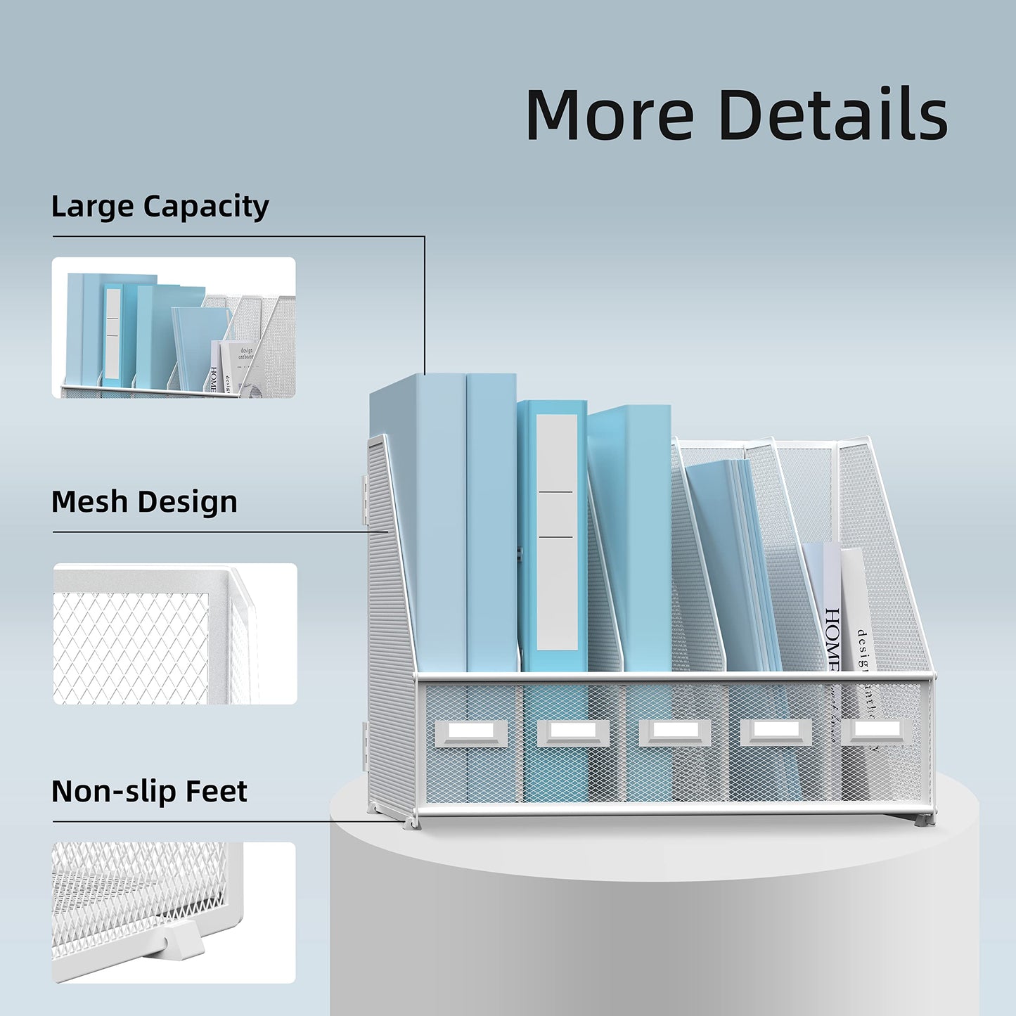 SUPEASY Desk Organizers Metal Desk Magazine File Holder with 5 Vertical Compartments Rack File