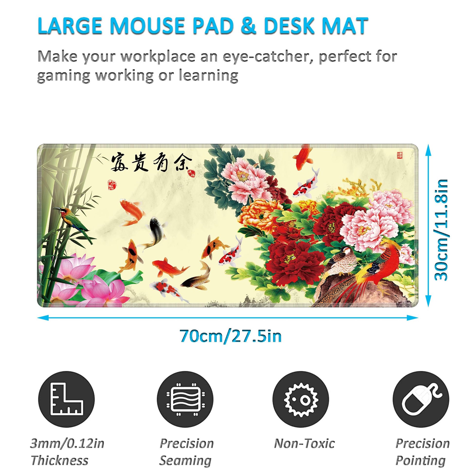 LL-COEUR XXL Landscape Gaming Mouse Pad Computer Keyboard Mat Office Desk Pad (Fish, 27.5" x 11.8"