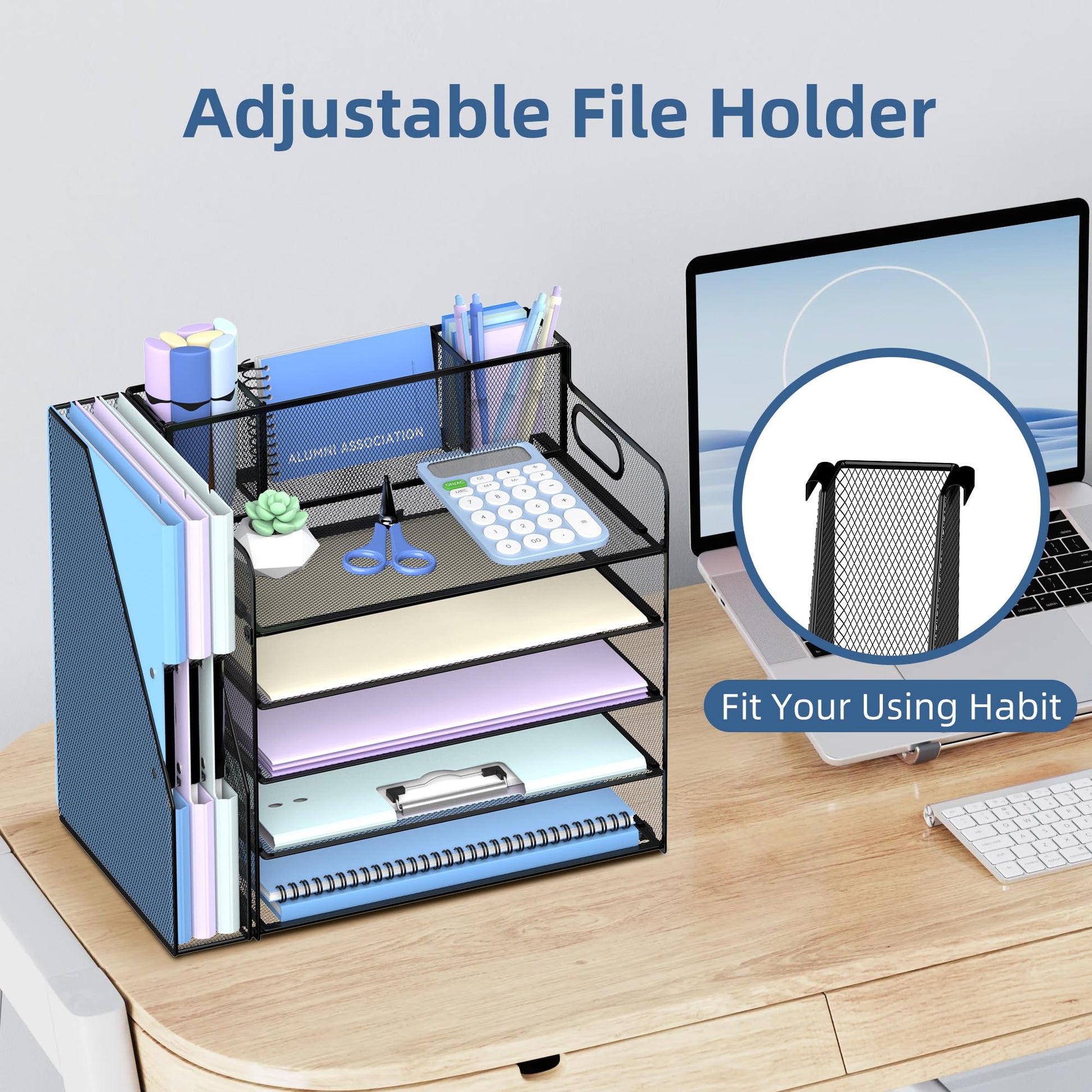 4-Tier Desk Organizer with Paper Trays, Pen and Magazine Holders, Black