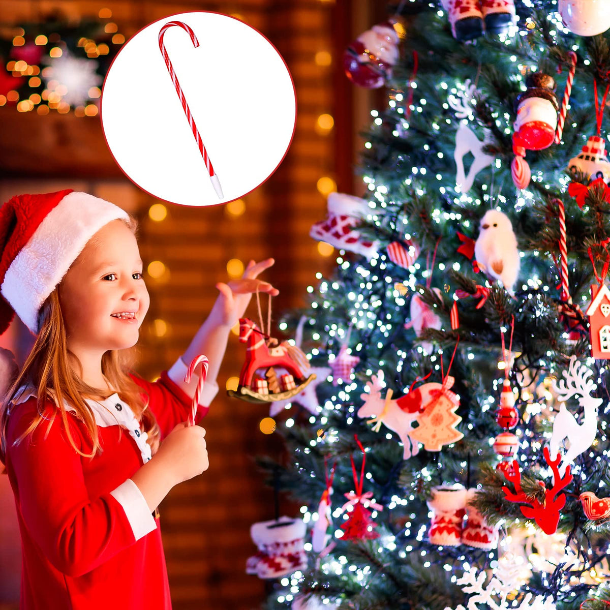 Meanplan 100 Pcs Candy Cane Pen Christmas Umbrella Cane Ballpoint Pen