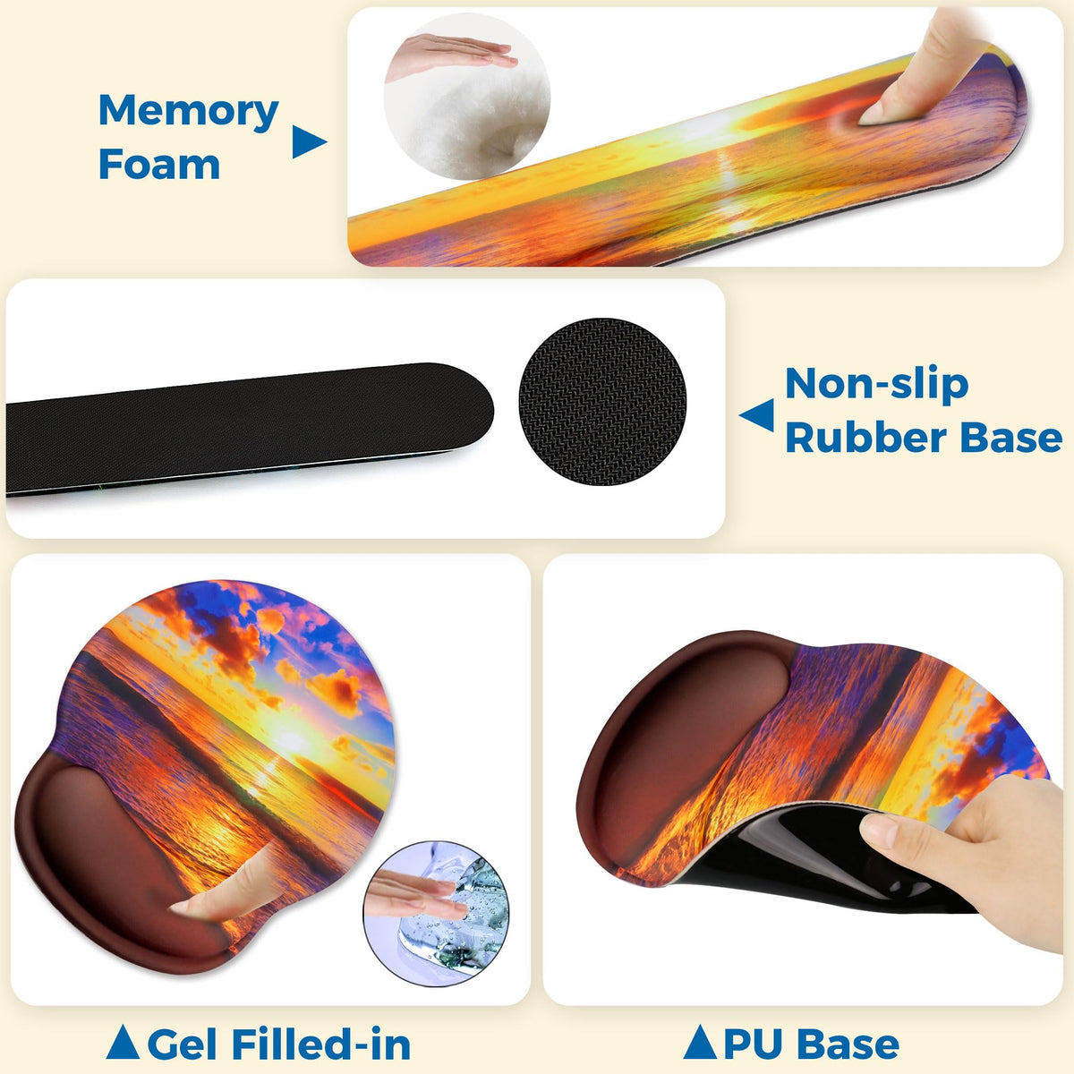 Wiabsi Mouse Pad and Keyboard Wrist Rest Support,Ergonomic Mouse Pad Set