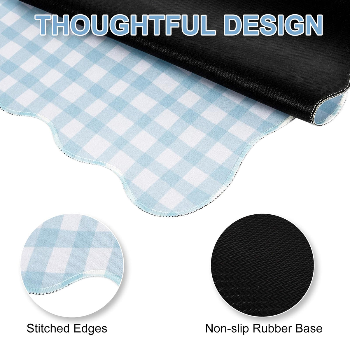 L-SPOUTTO Blue Checkered Mouse Pad,Cottagecore Scalloped Desk Mat XXL Large Cute Pastel Gaming