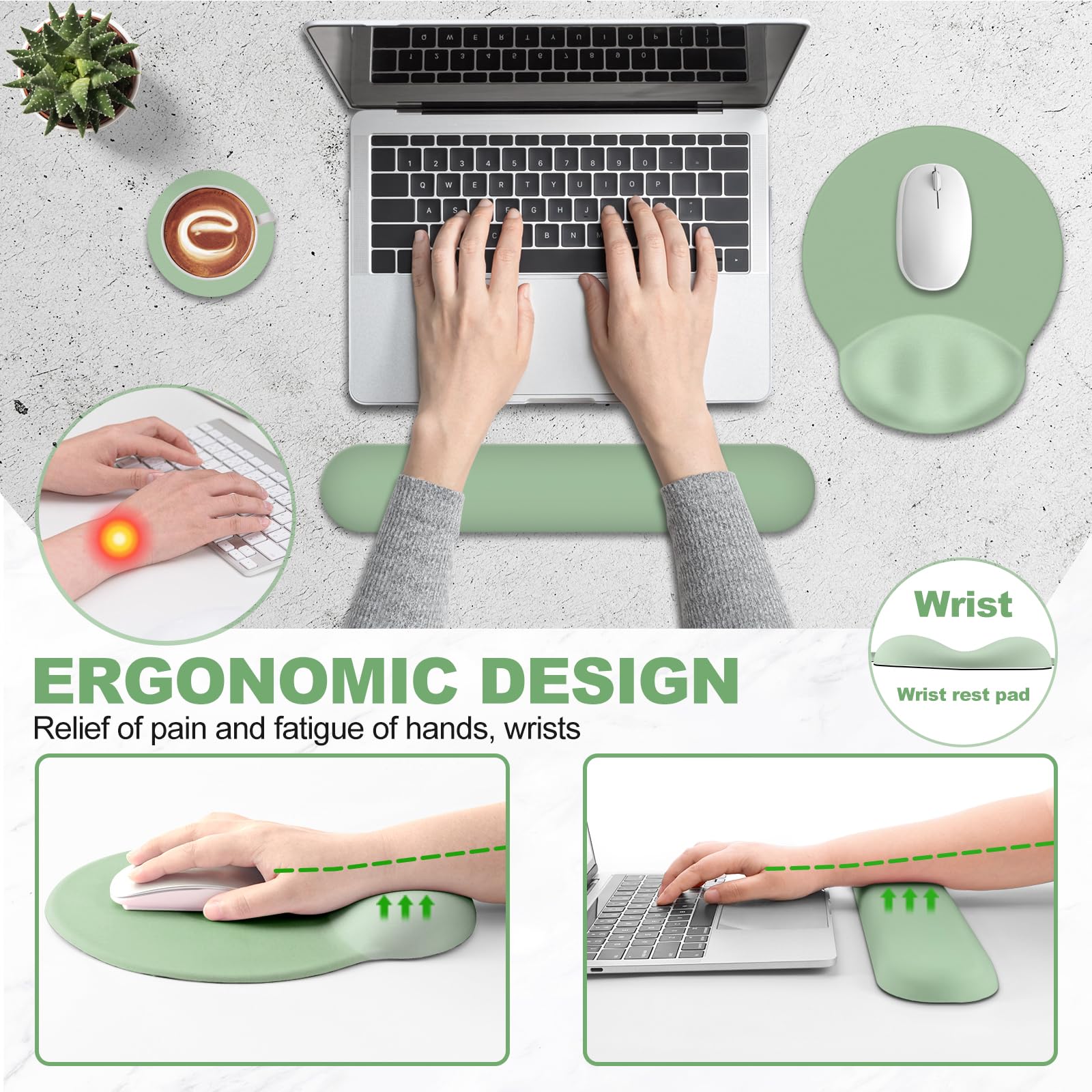 AIMSA Mouse Pad with Wrist Rest Support, Keyboard Wrist Rest Set, Ergonomic Memory Foam Mousepad