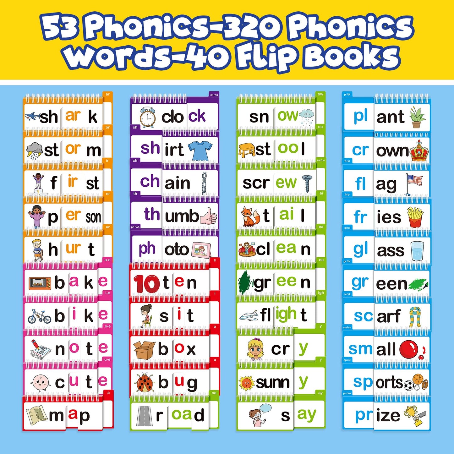 40 Read and Rhyme Flip Books,53 Phonics Word Family Build Book Learn to Read Phonics Flash