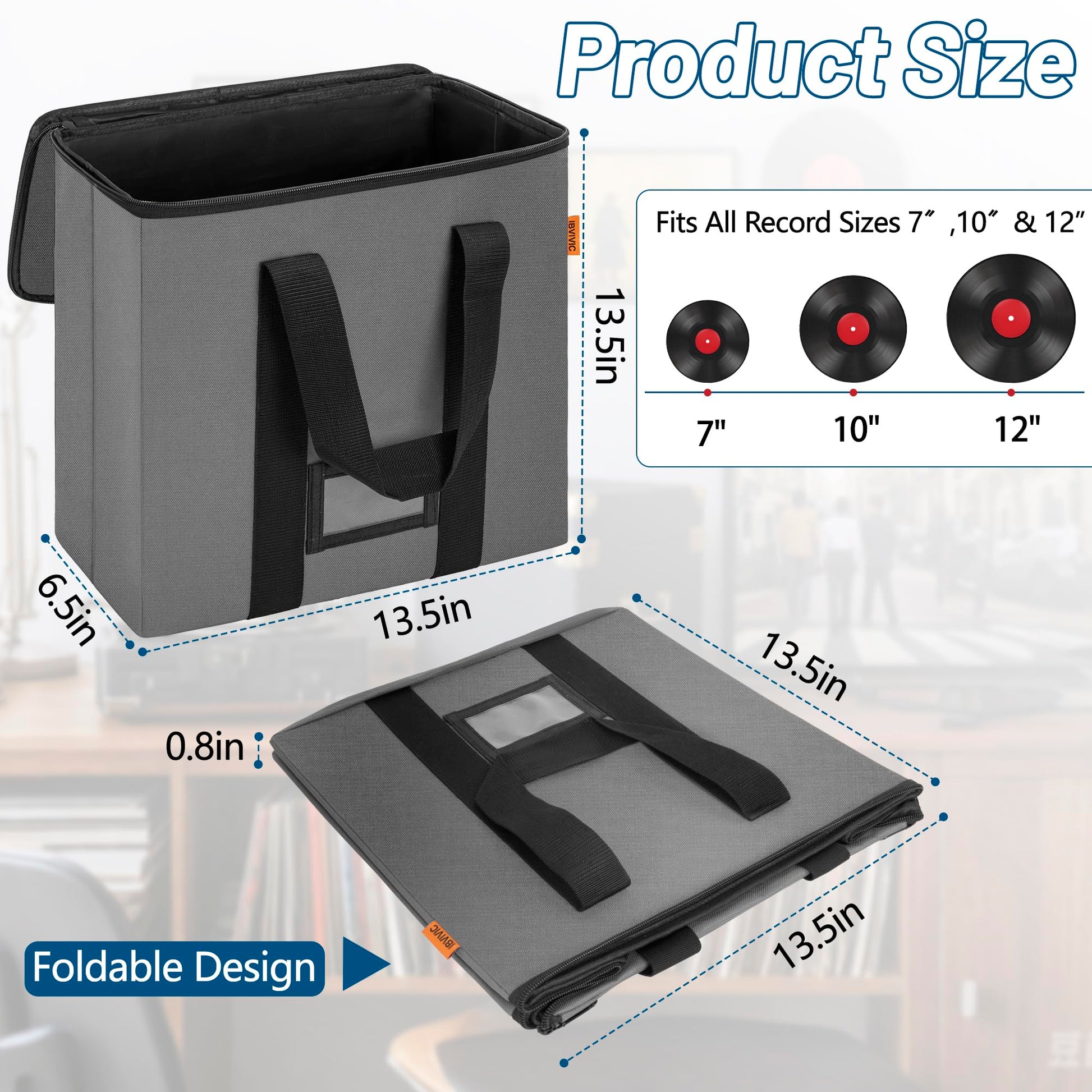 Vinyl Record Storage Box, Record Organizer Storage Bag Stores 35-50 LPs