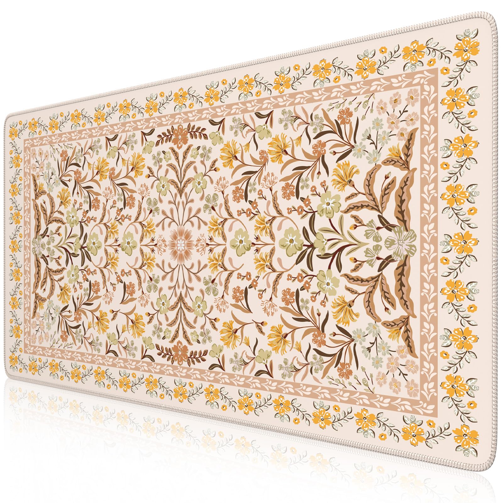 iCasso Desk Matt for Desktop, Cute Desk Pad Mat,35.4x15.7in,Yellow Floral