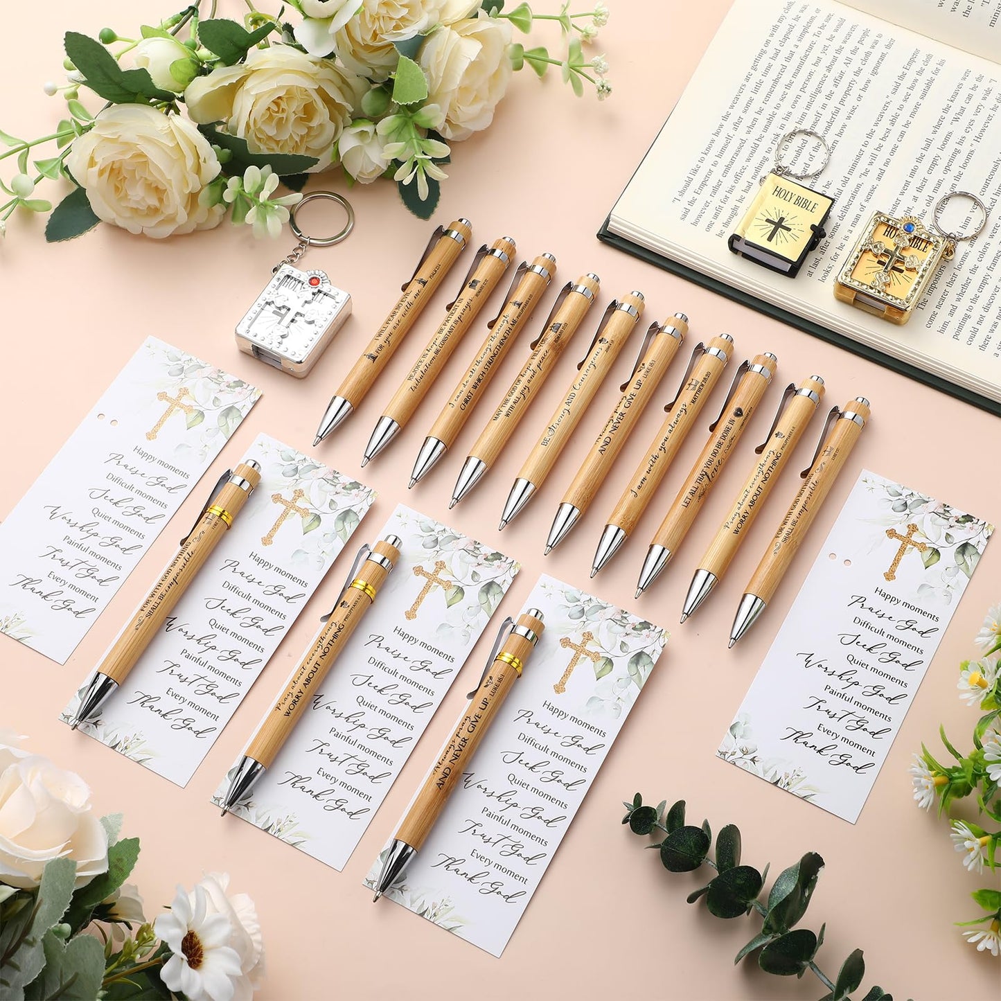 Chivertion 50 Sets Christian Religious Gifts Bible Verse Bamboo Pens