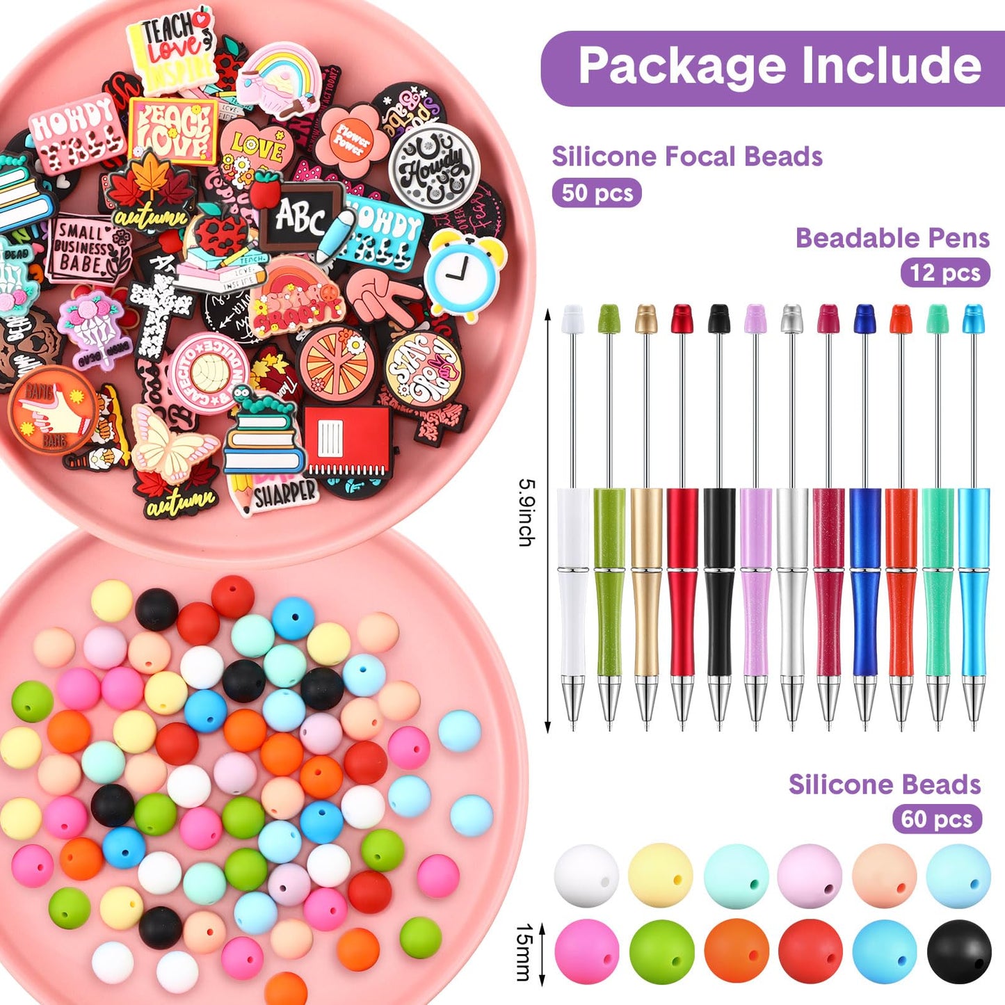 Humyoun 122 Pcs Beadable Pen DIY Kit with Silicone Beads, Cute Style