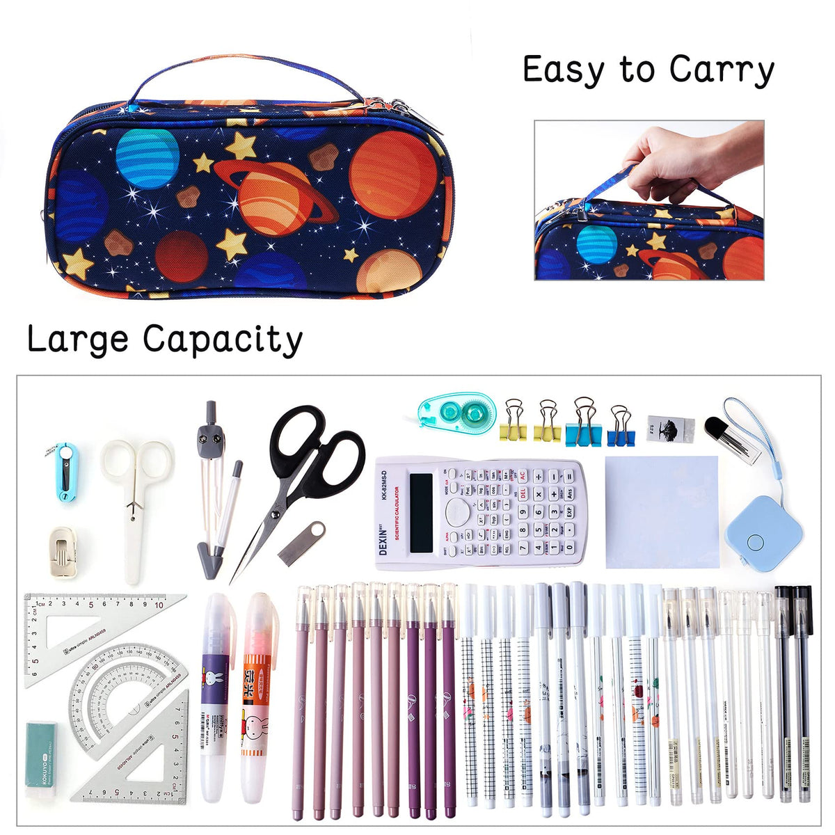LParkin Galaxy Pencil Case for Boys Super Large Capacity 3 Compartments Space Pencil Pouch Space