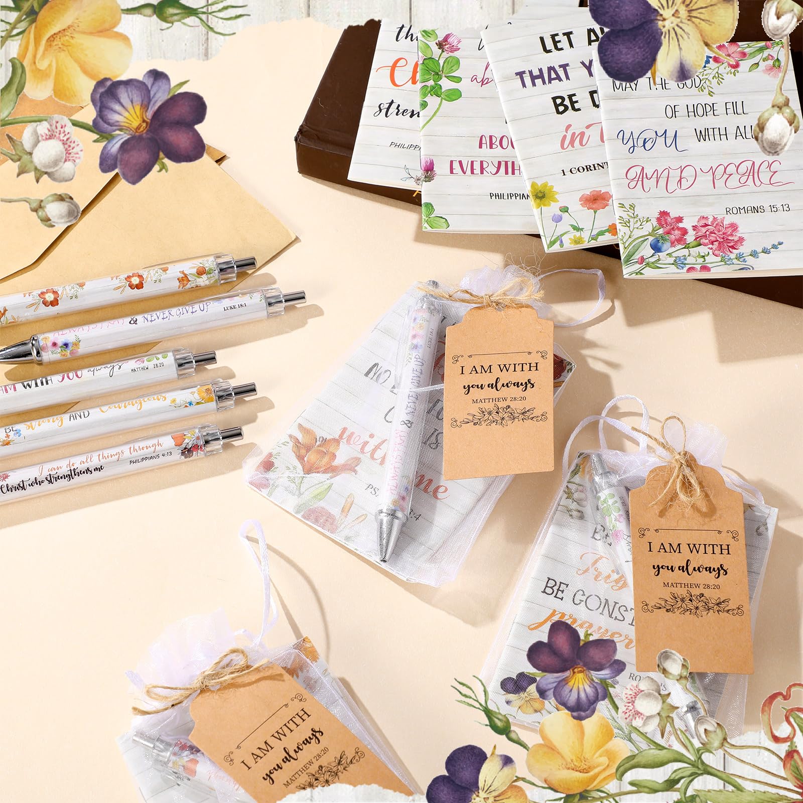 Qeeenar 200 Pcs Christian Gift Bulk Set Bible Verse, White, Floral