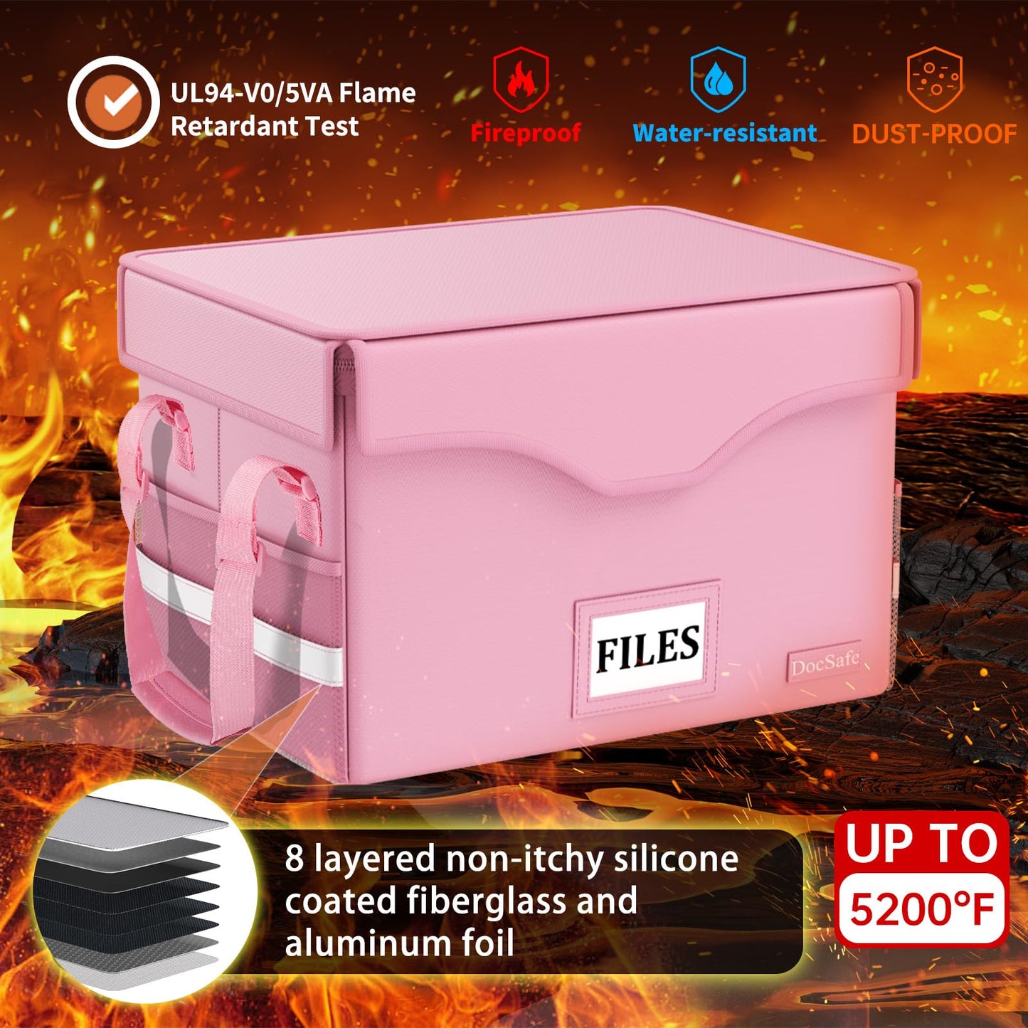 DocSafe 5200°F Fireproof Document Box with Lock,Heat Insulated File Organizer Storage with