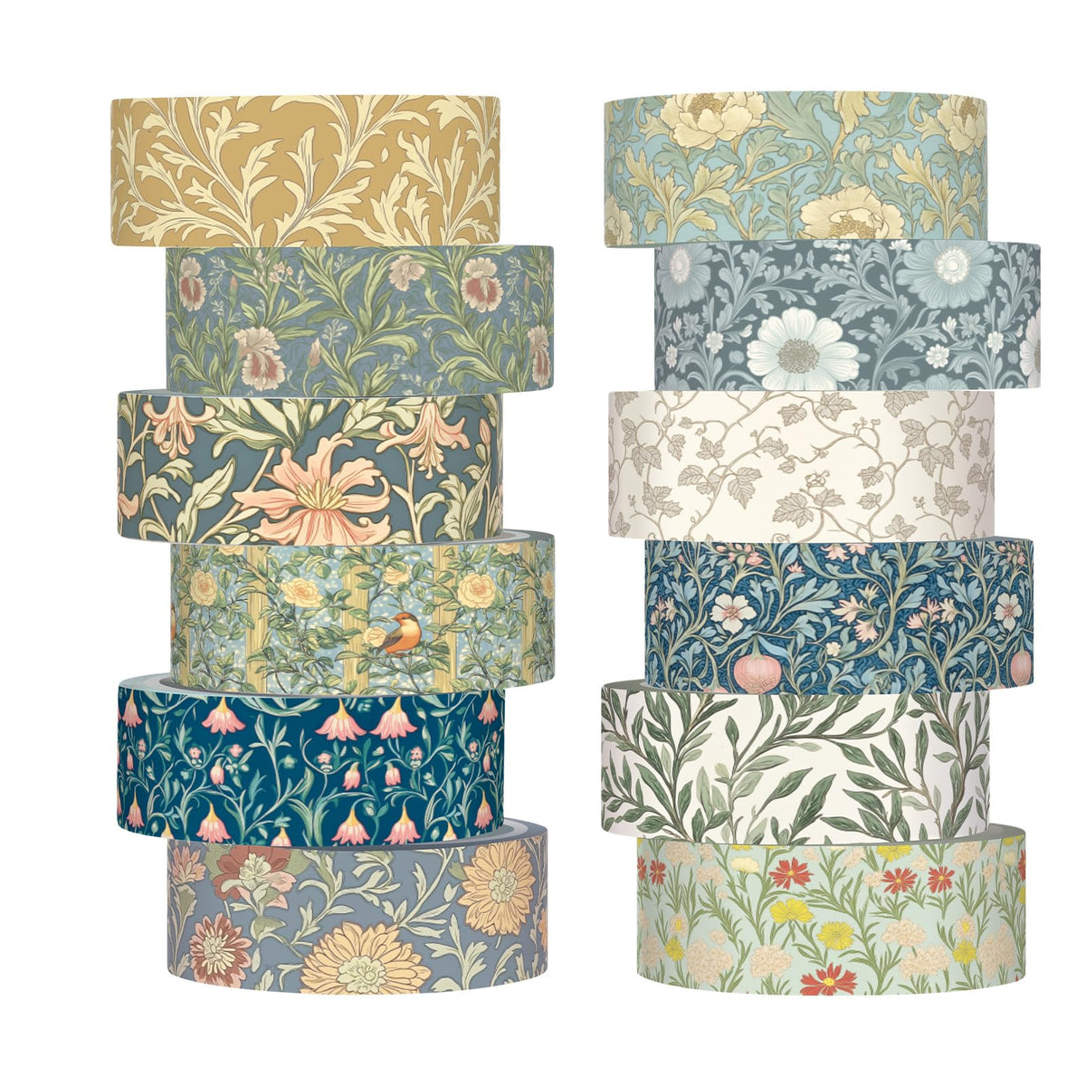 YooNotee 12 Rolls Floral Washi Tape Set,Earthy Tones,William Morris