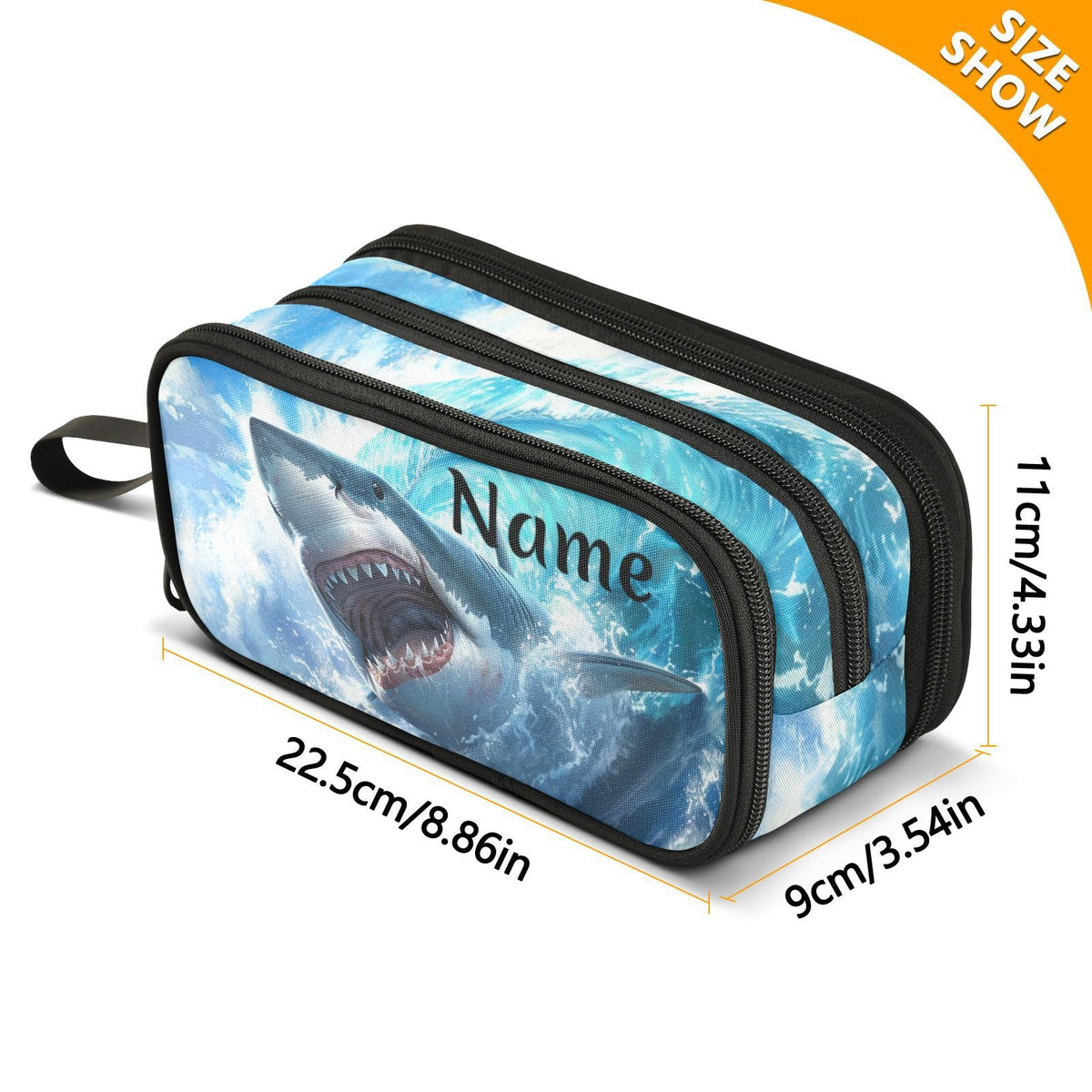 BOENLE Custom Shark Blue Ocean Wave Pencil Case Box Boys Girls Personalized Name Large Pencil Pouch