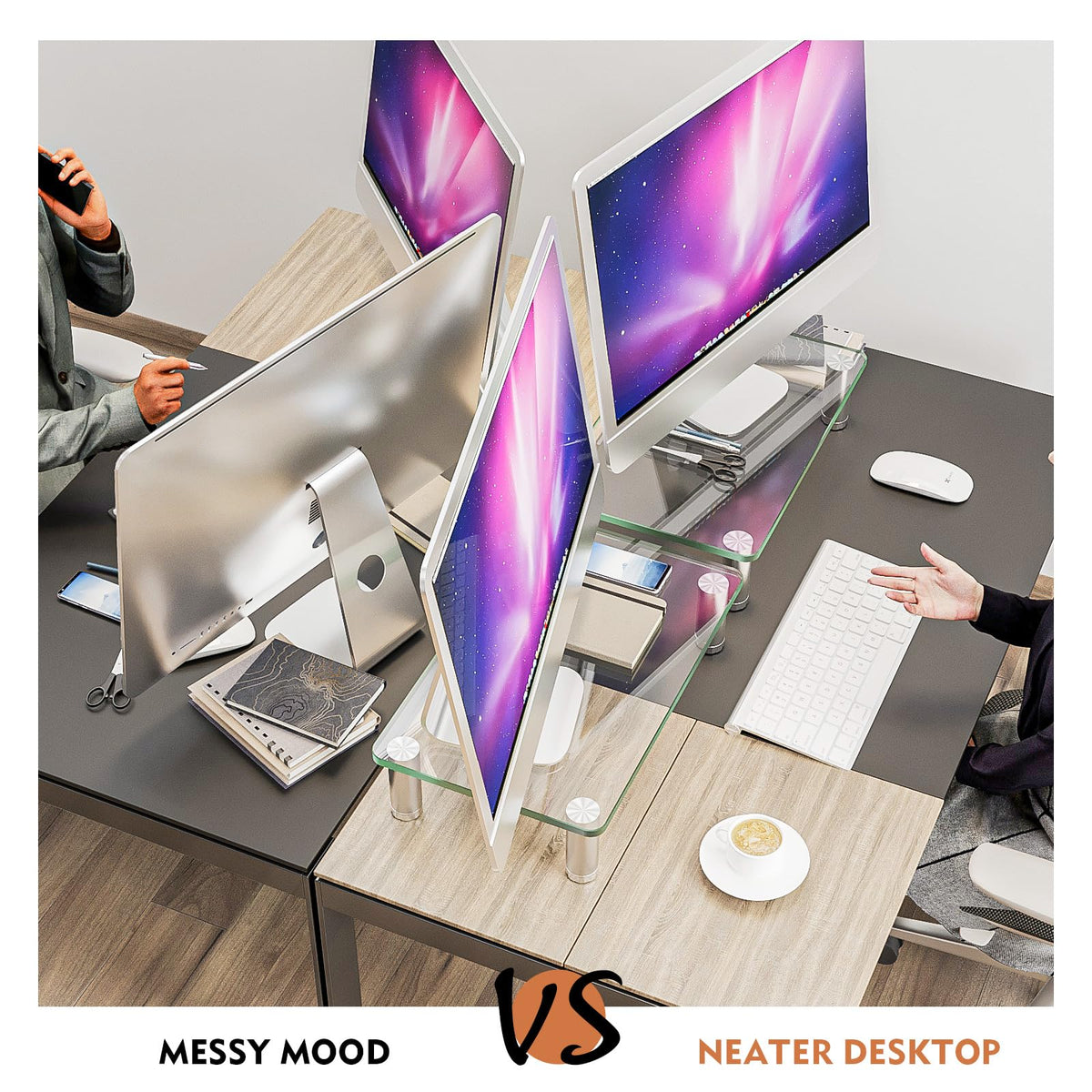Hemudu 2 Pack Computer Monitor Riser with Height Adjustable Multi Media Desktop Stand for Flat