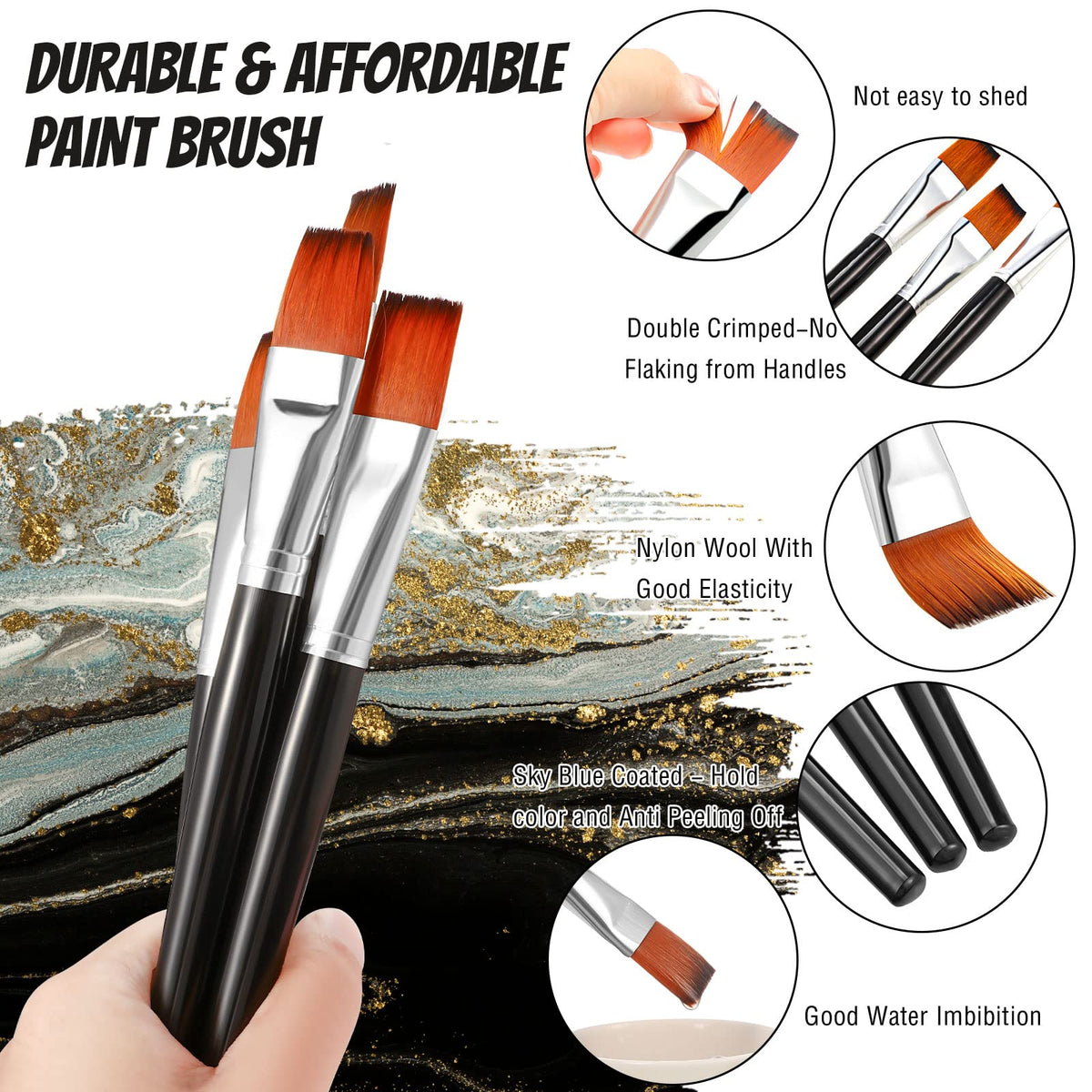 Zonon 20 Pcs Flat Paint Brushes Acrylic Painting Craft Accessories Classroom Prizes Gifts Small