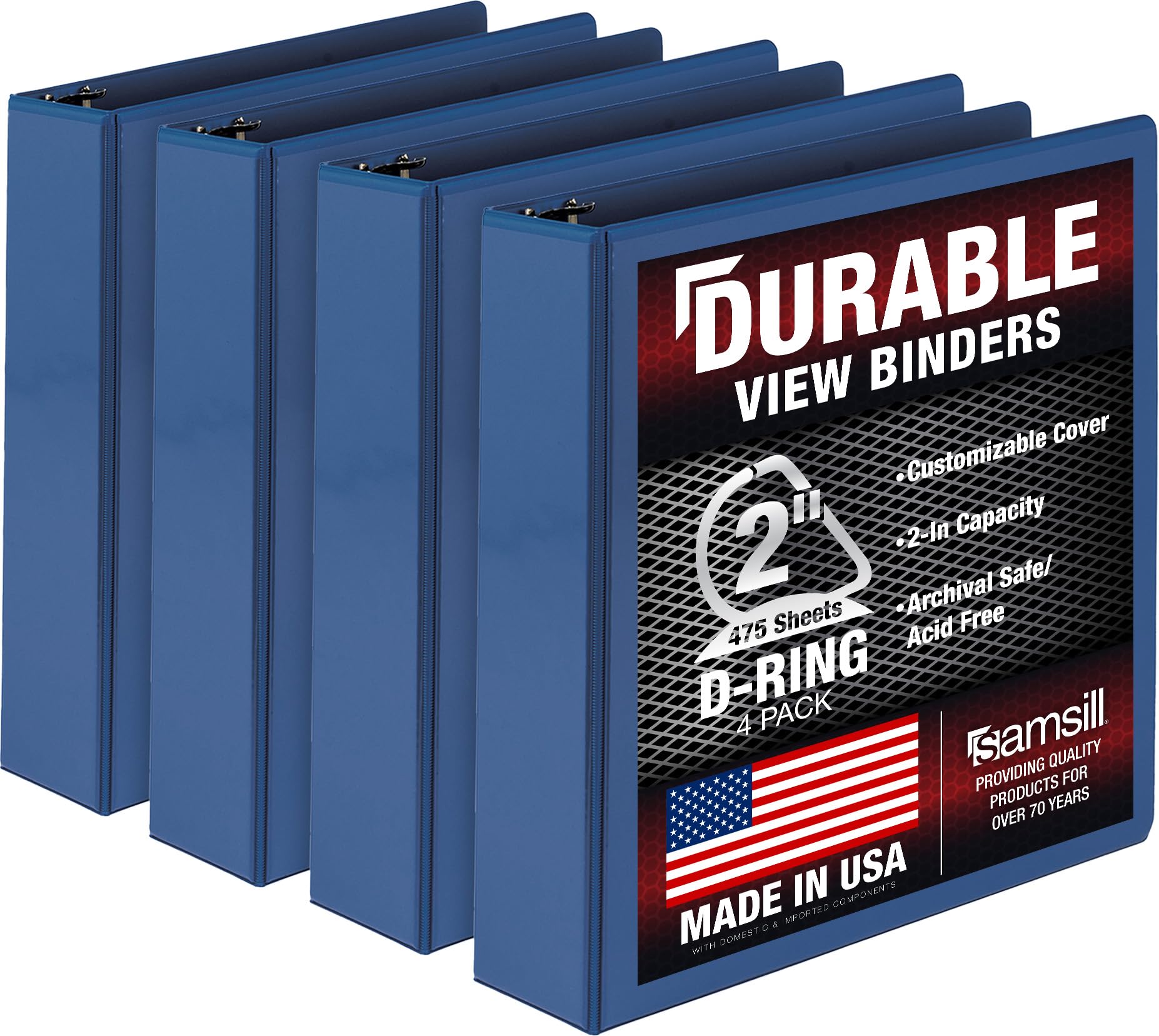 Samsill Durable 2 inch 3 Ring Binder, D Ring Binder, 100% Recycled Chipboard, Blue, 4 Pack