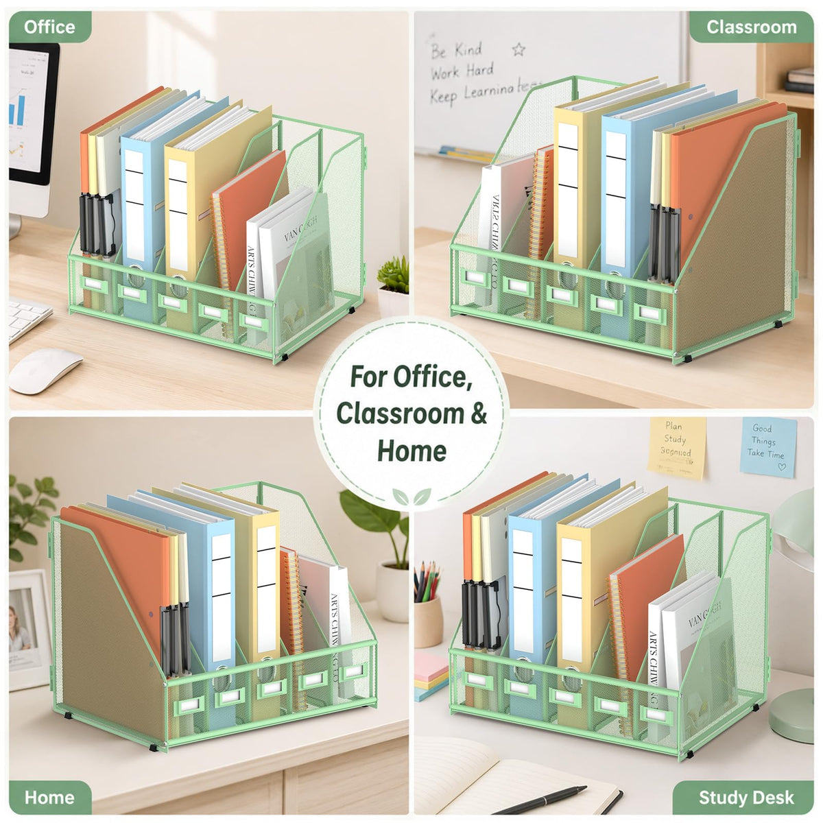 SUPEASY Desk Organizers Metal Desk Magazine File Holder with 5 Vertical Compartments Rack File